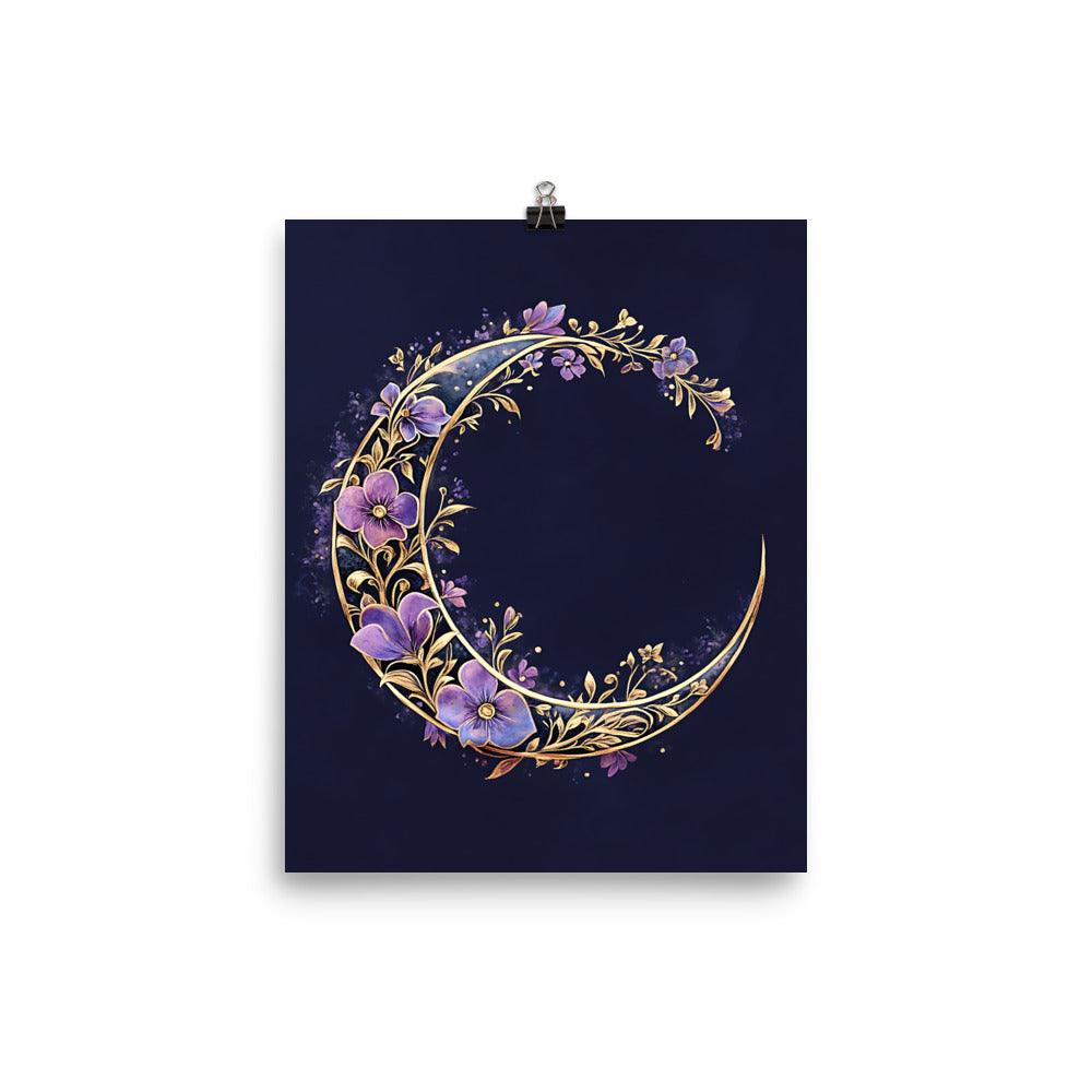 Boho Floral Crescent Moon Art Poster - Oh Posters
