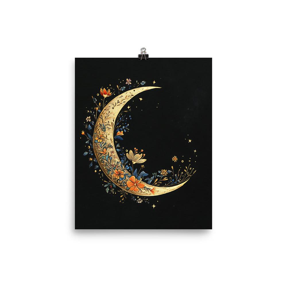 Boho Crescent Moon Floral Art Poster - Oh Posters