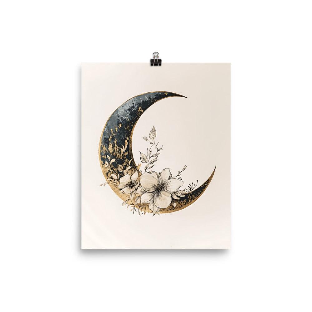 Boho Floral Crescent Moon Art with Elegant Botanical Details Poster - Oh Posters