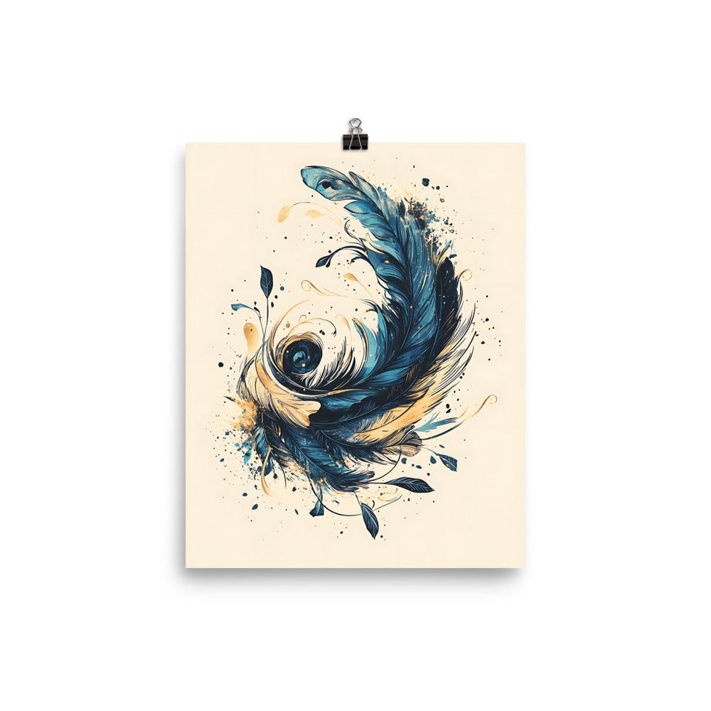 Boho Feather Swirl with Leaves Poster - Oh Posters