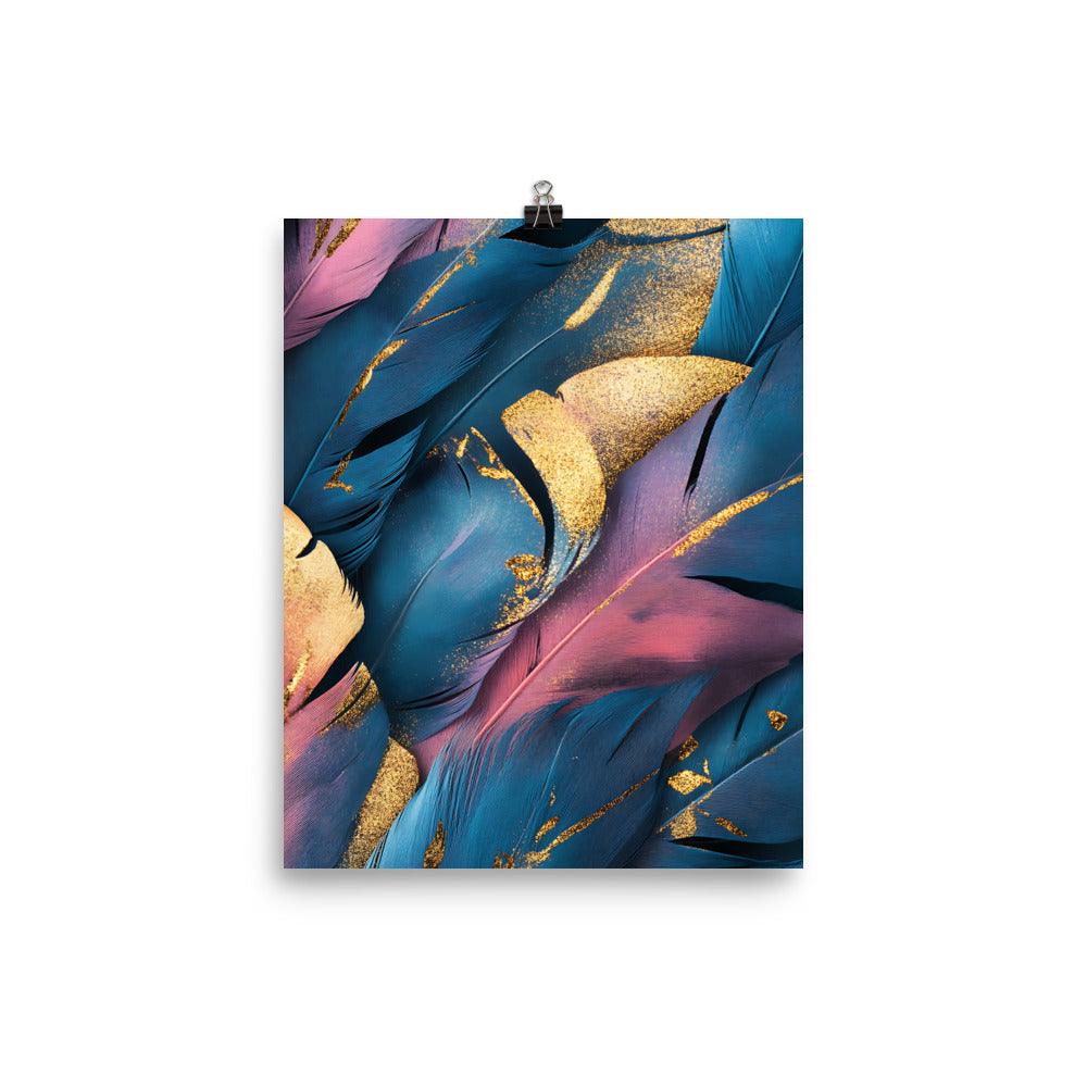 Boho Feather Vibes with Gold and Blue Hues Poster - Oh Posters