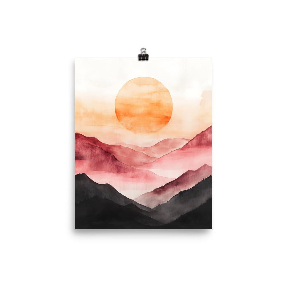 Boho Sunset Over Misty Mountains with Warm Hues Poster - Oh Posters