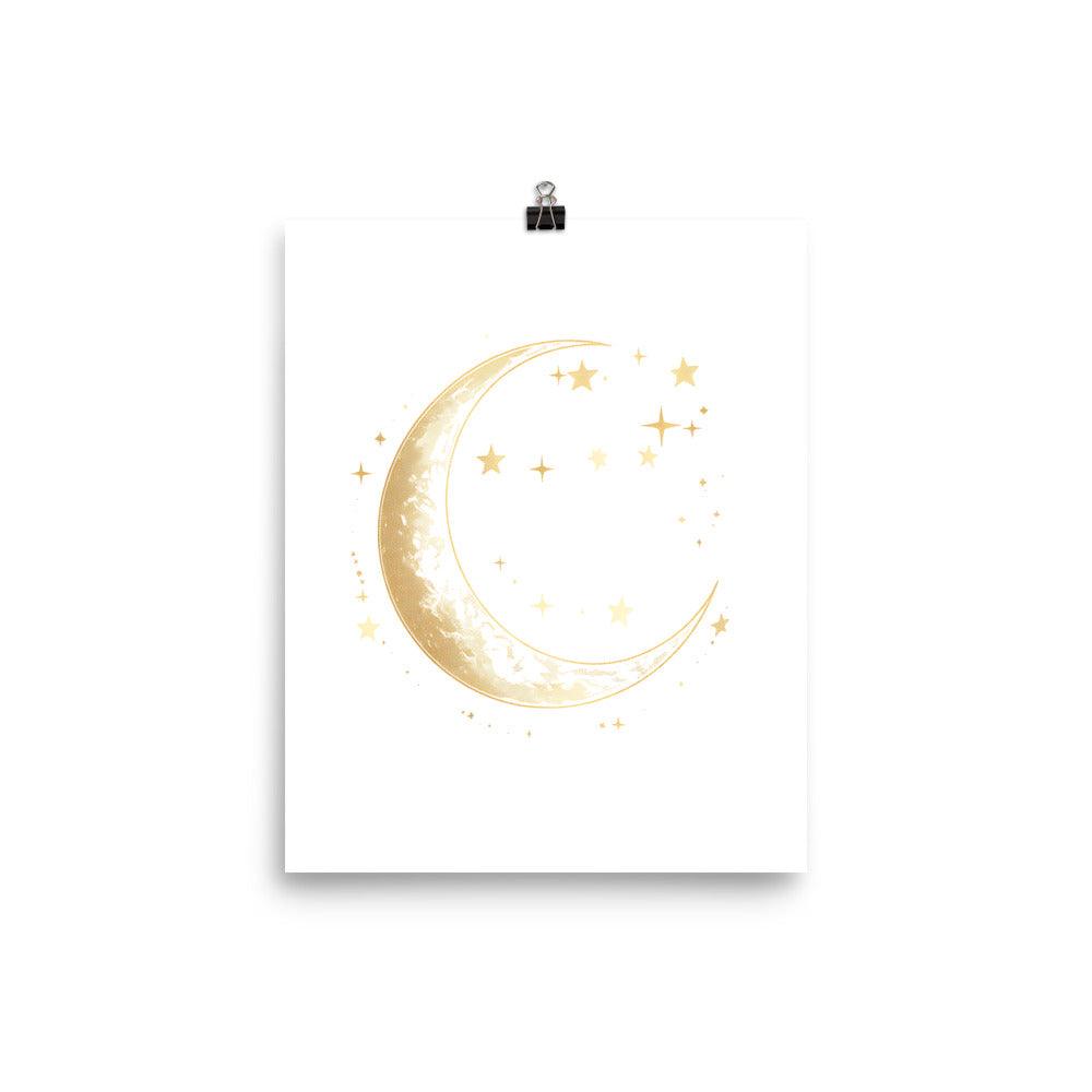 Boho Crescent Moon and Stars in Golden Glow Poster - Oh Posters