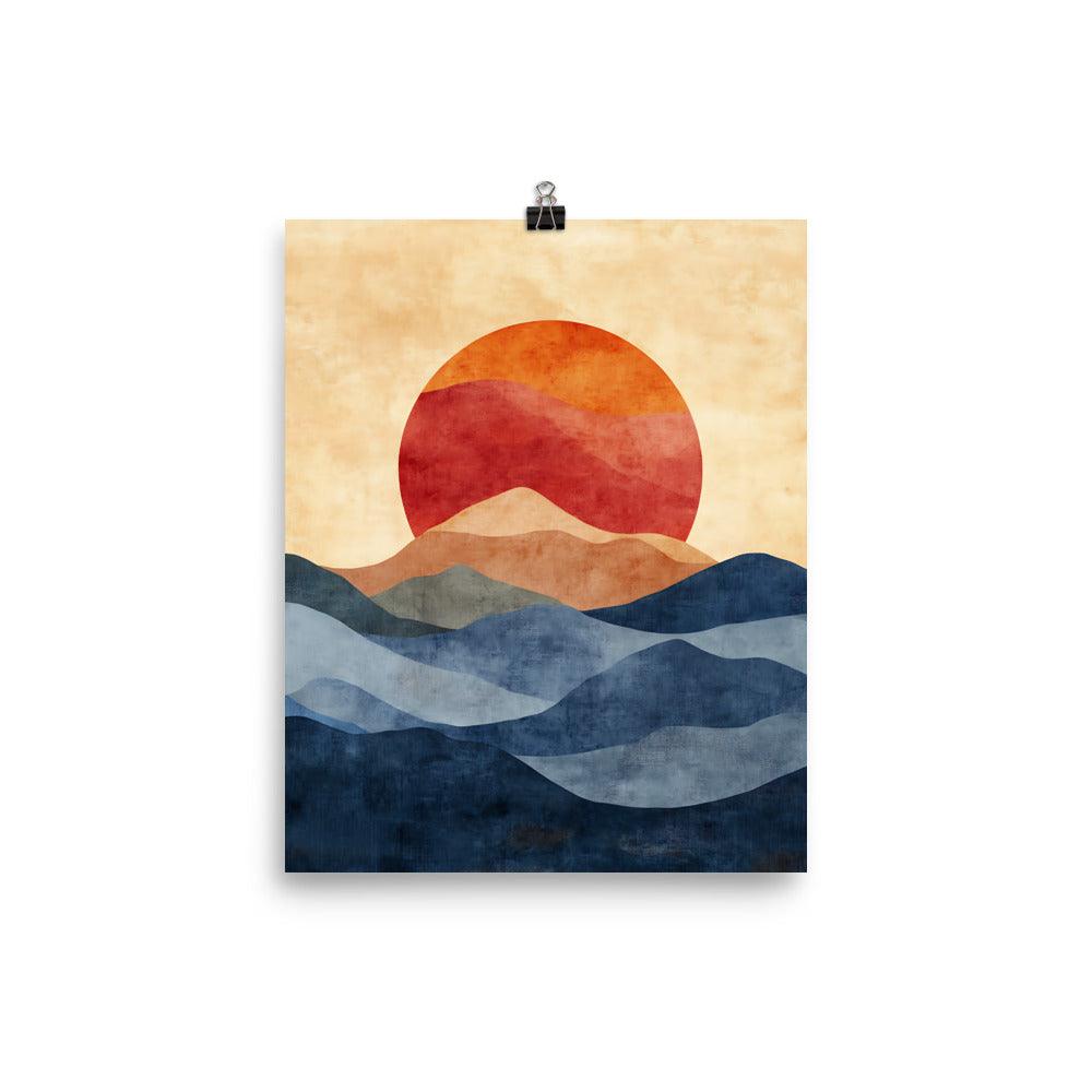 Boho Sunset Over Serene Mountains Poster - Oh Posters