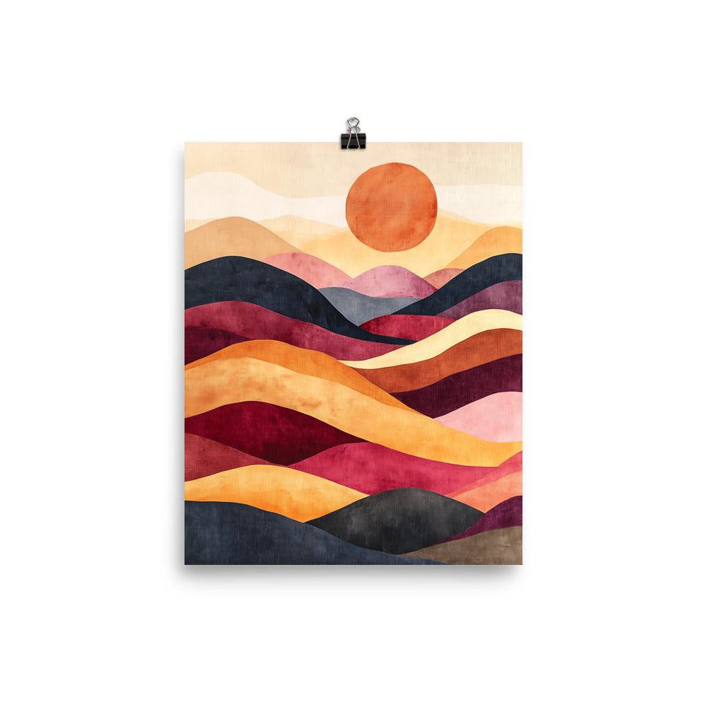 Boho Sunset Over Colorful Hills Poster - Oh Posters