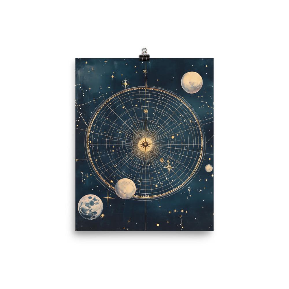 Boho Celestial Map with Moon Phases and Stars for Astrology Enthusiasts Poster - Oh Posters