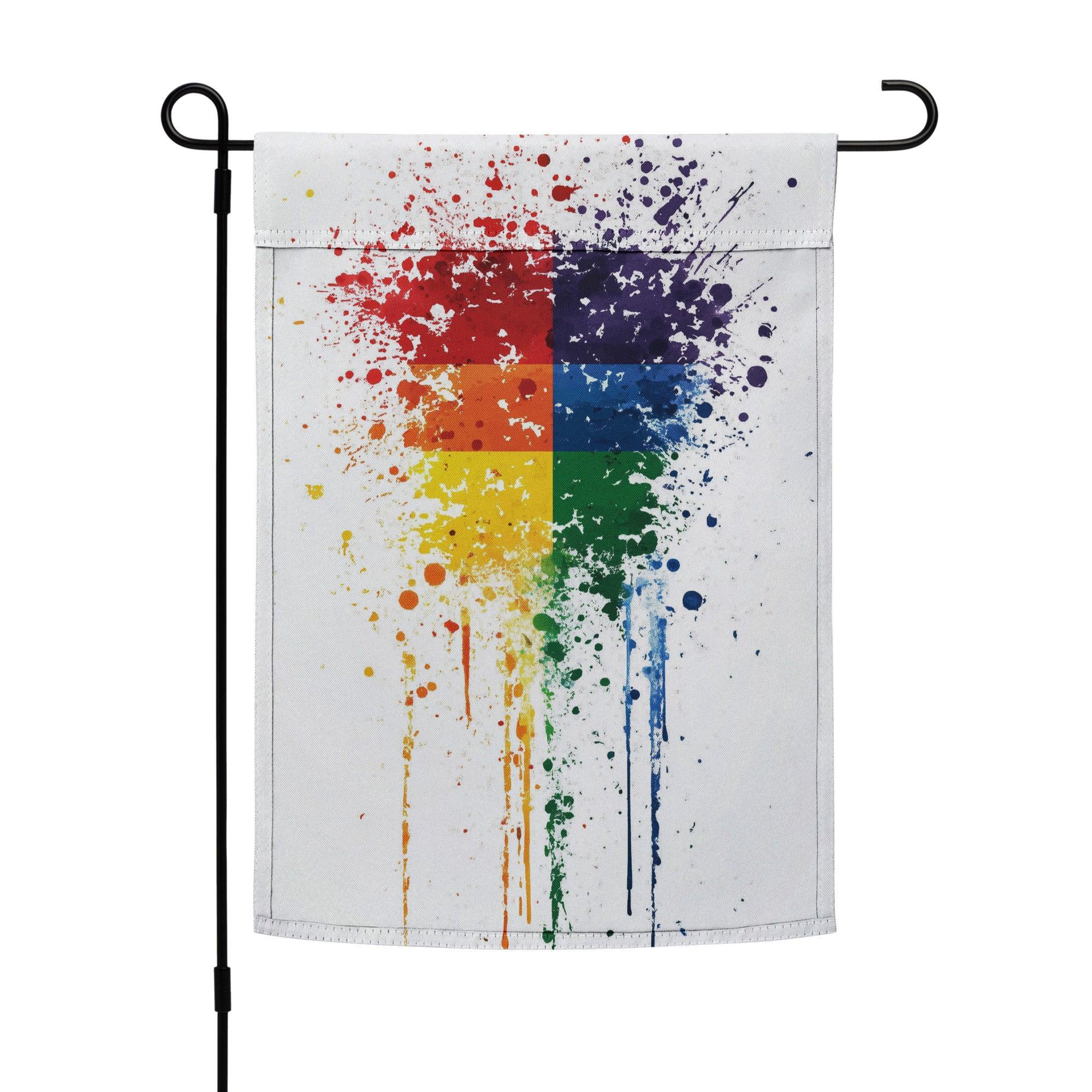 LGBT Rainbow Colorful Paint Splatter Abstract Art Garden Flag - Oh Posters