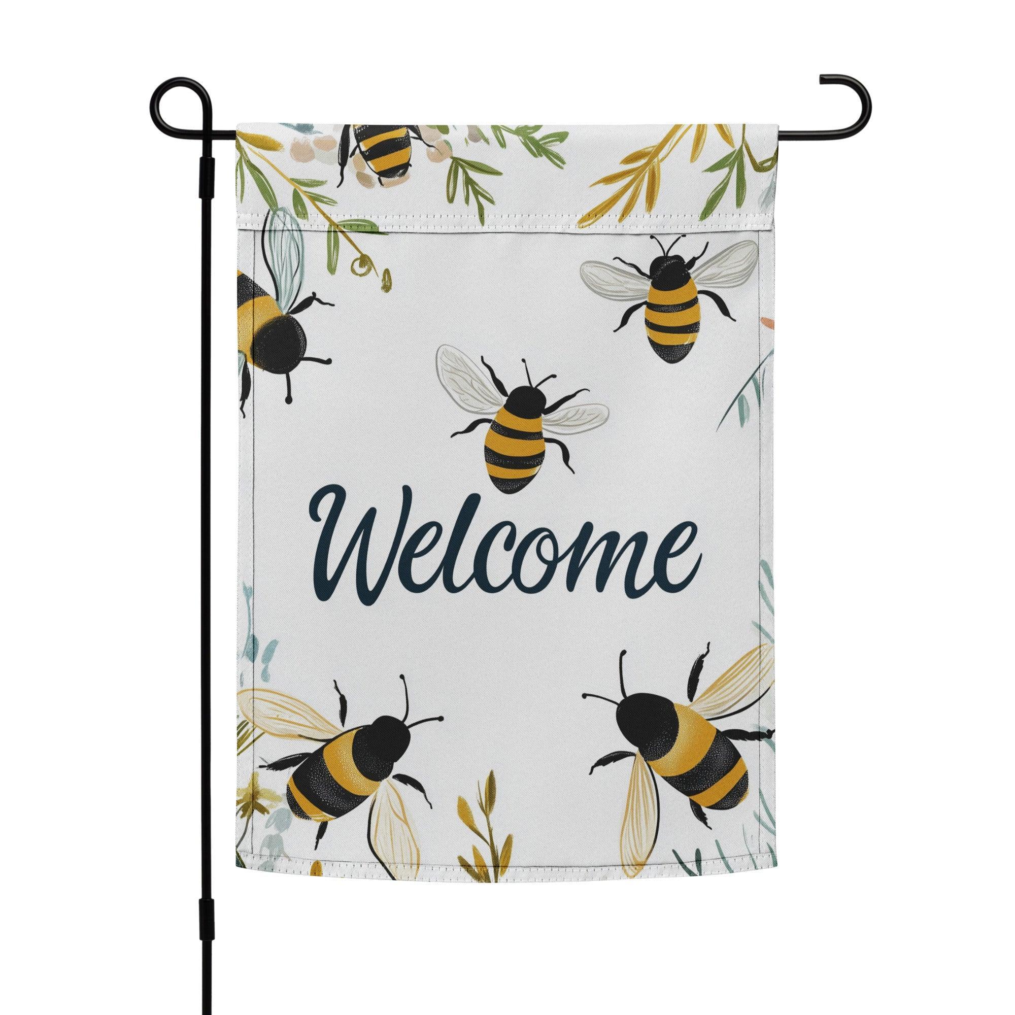 Welcome Bumblebee Floral Pattern Design Garden Flag - Oh Posters