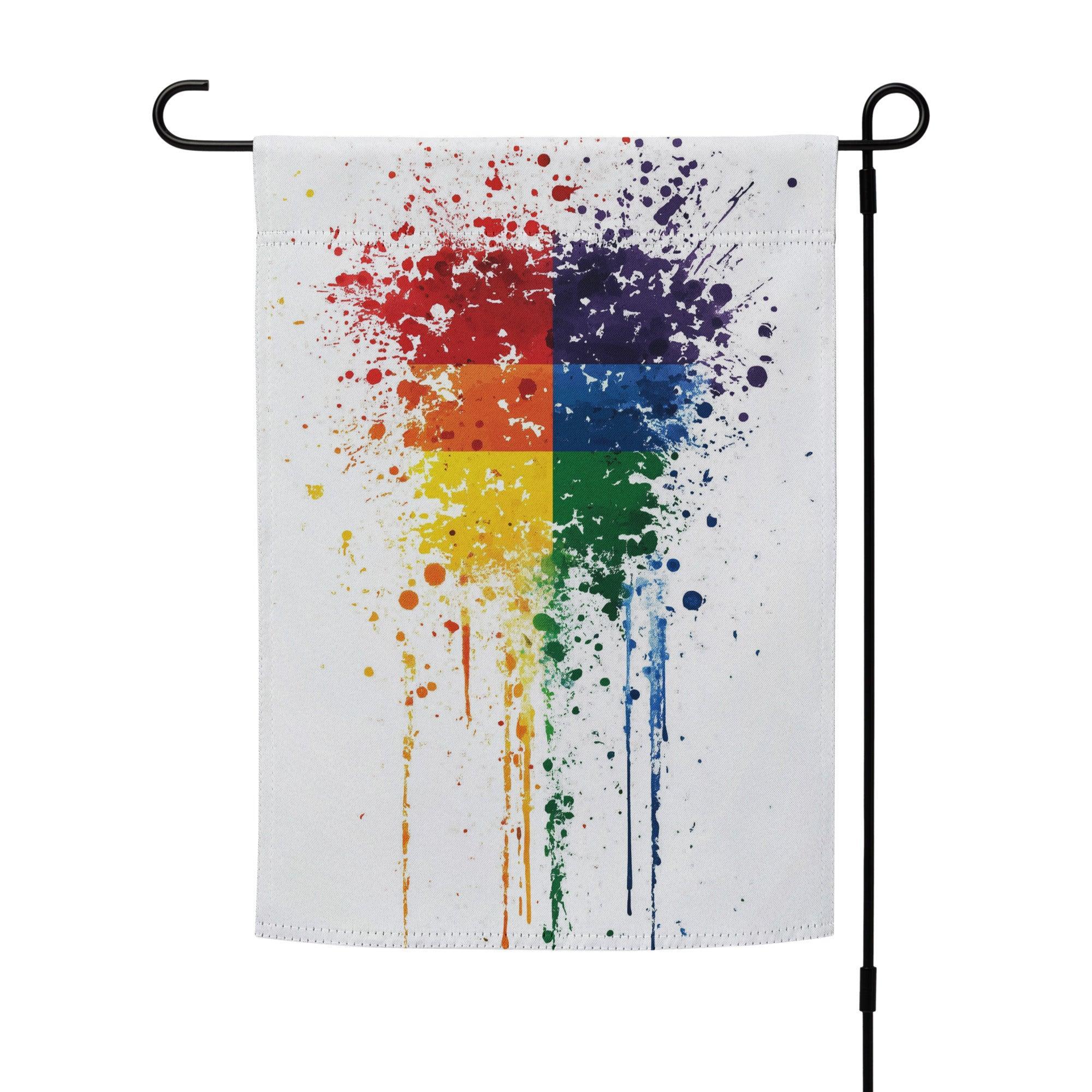 LGBT Rainbow Colorful Paint Splatter Abstract Art Garden Flag - Oh Posters