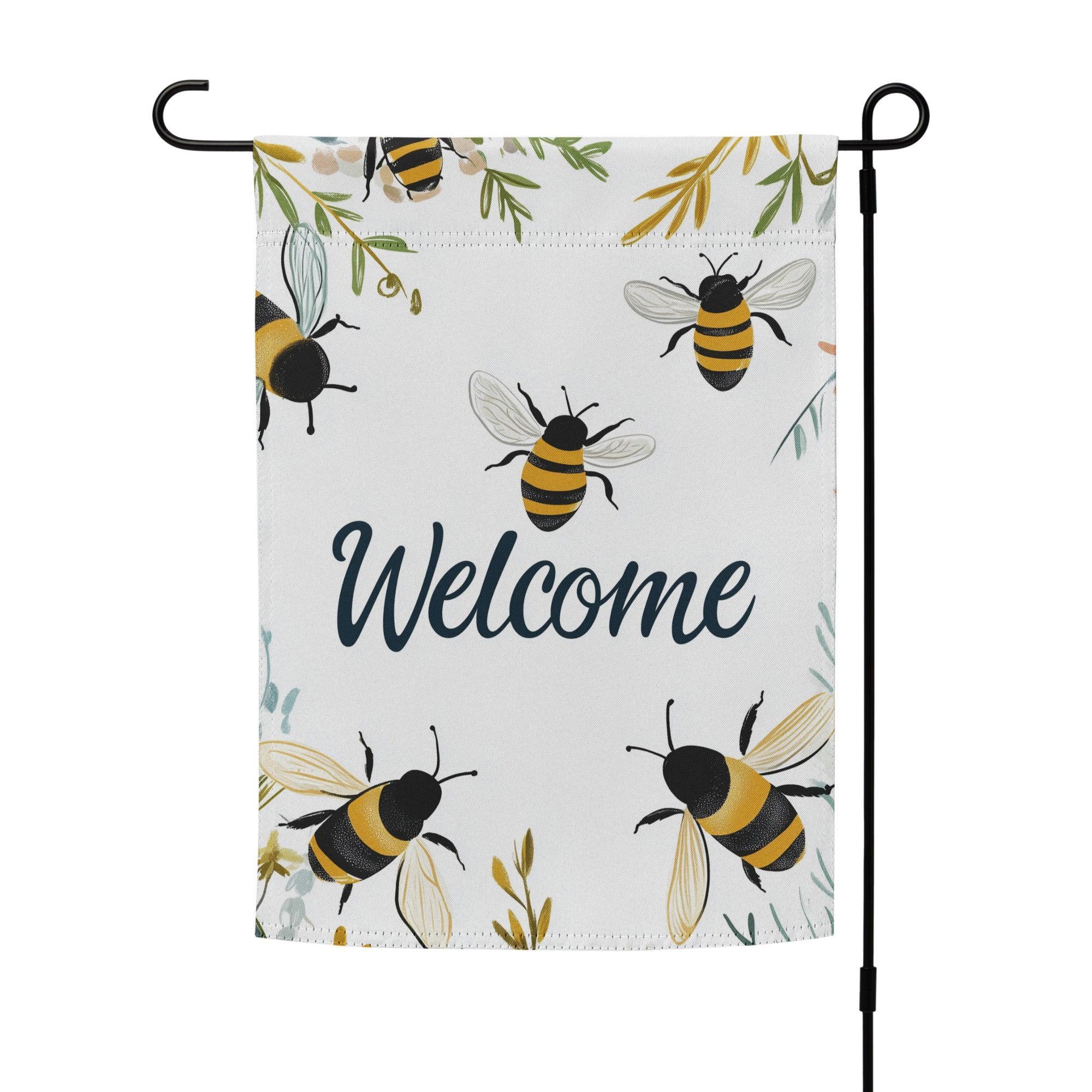 Welcome Bumblebee Floral Pattern Design Garden Flag - Oh Posters