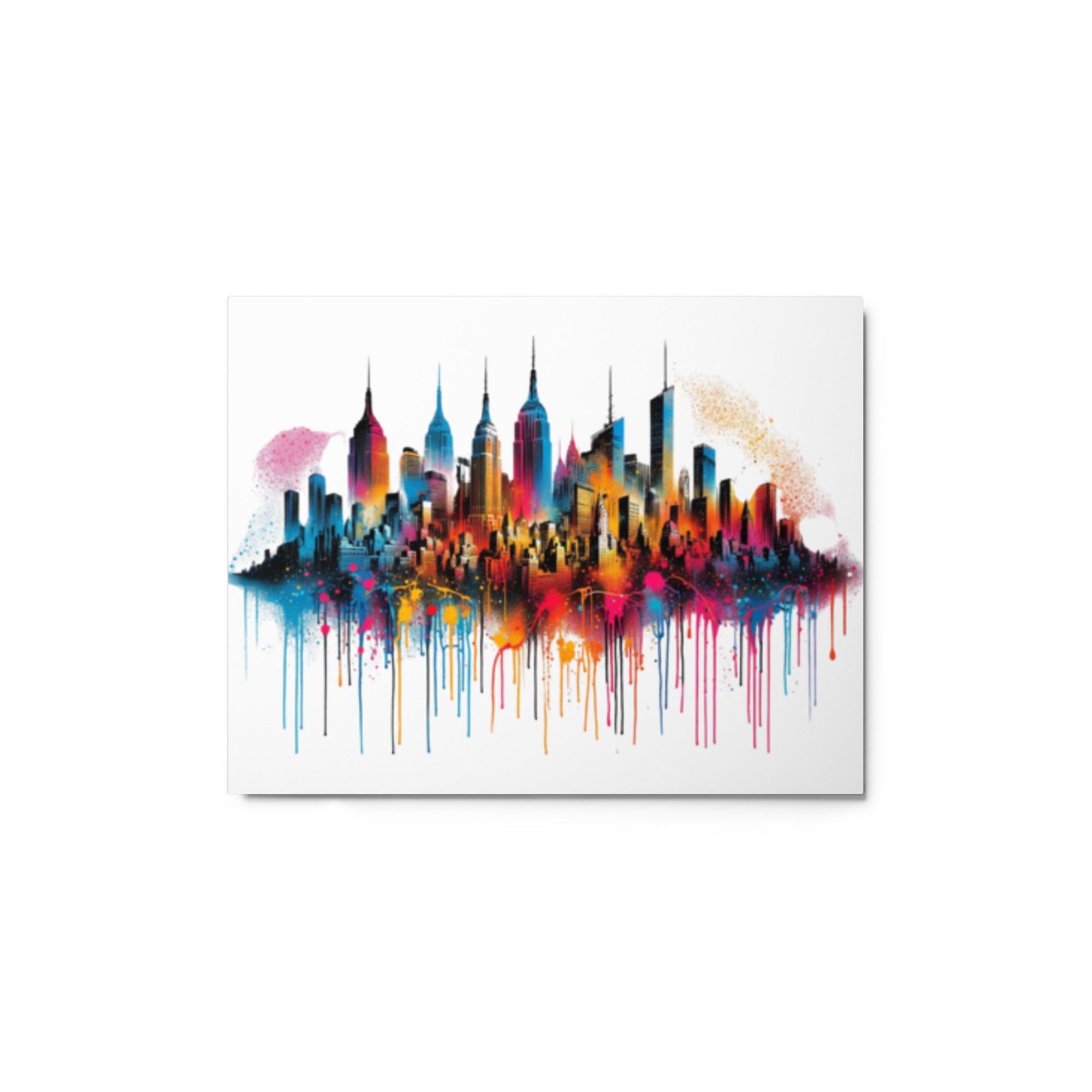 New York City Skyline Colorful Spray Paint Drips Art Metal Poster - Oh Posters