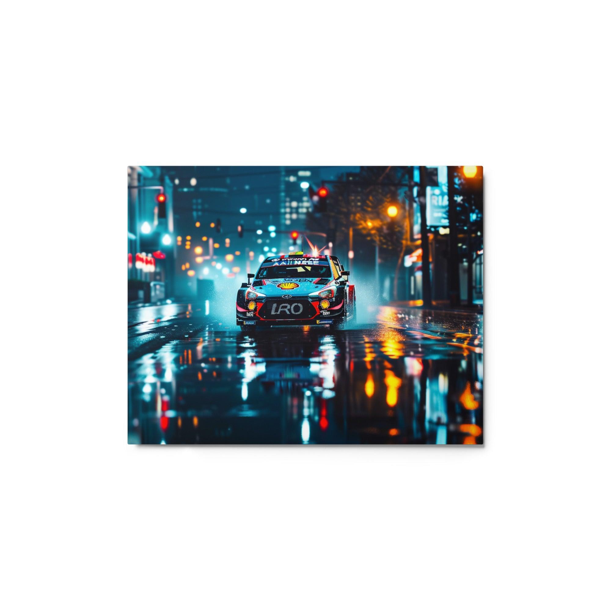 Nighttime Splash Urban Rally Racing Metal Poster - Oh Posters