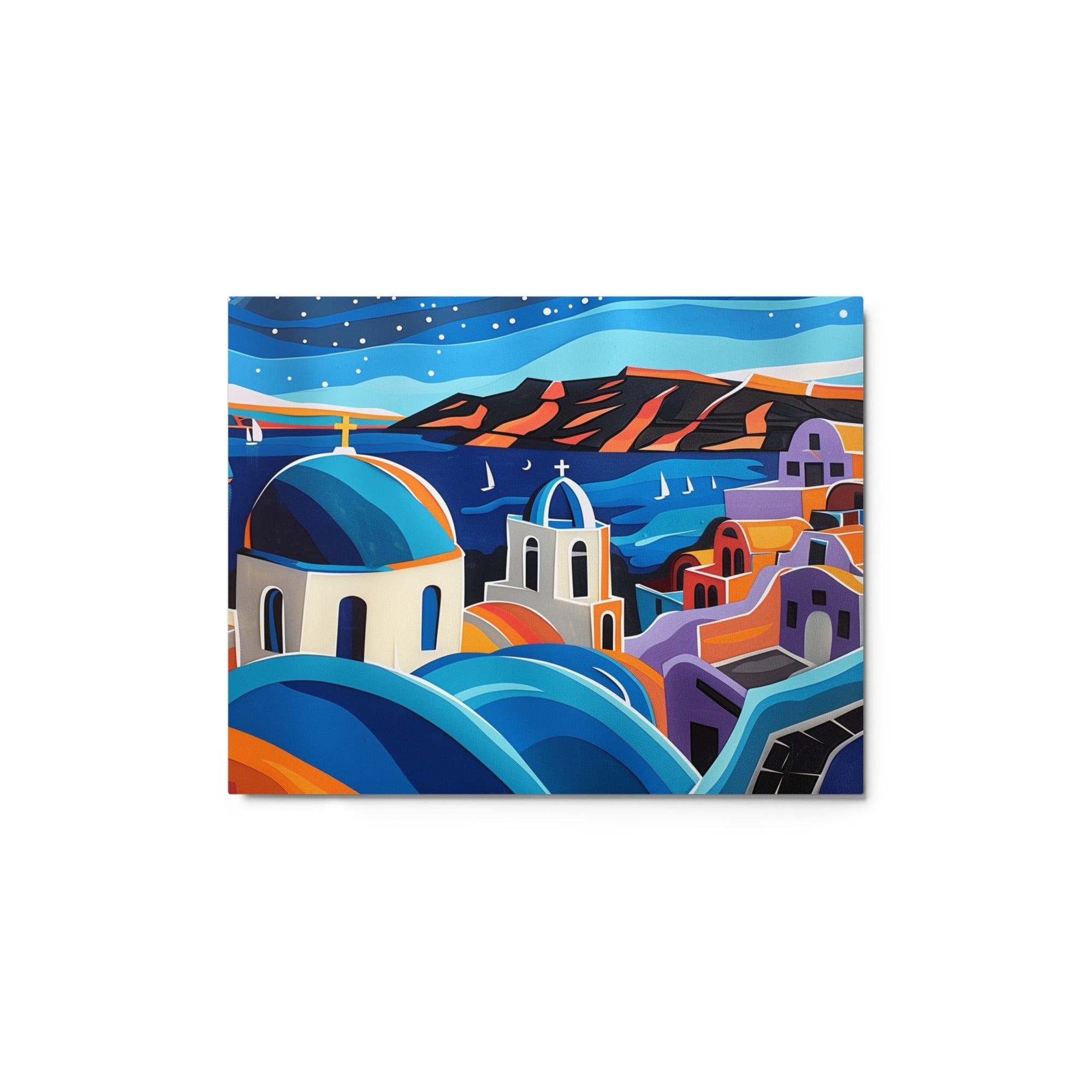 Greece Santorini Night Sky Modern Art Metal Poster - Oh Posters