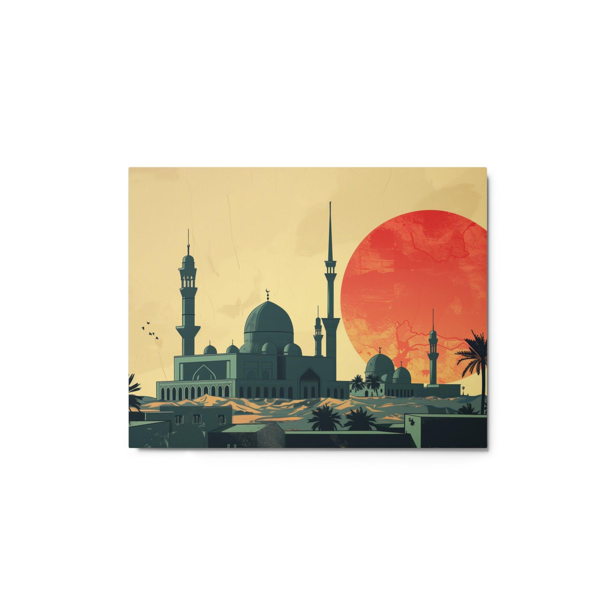 Iraq Sunset Mosque Silhouette Vintage Art Metal Poster - Oh Posters