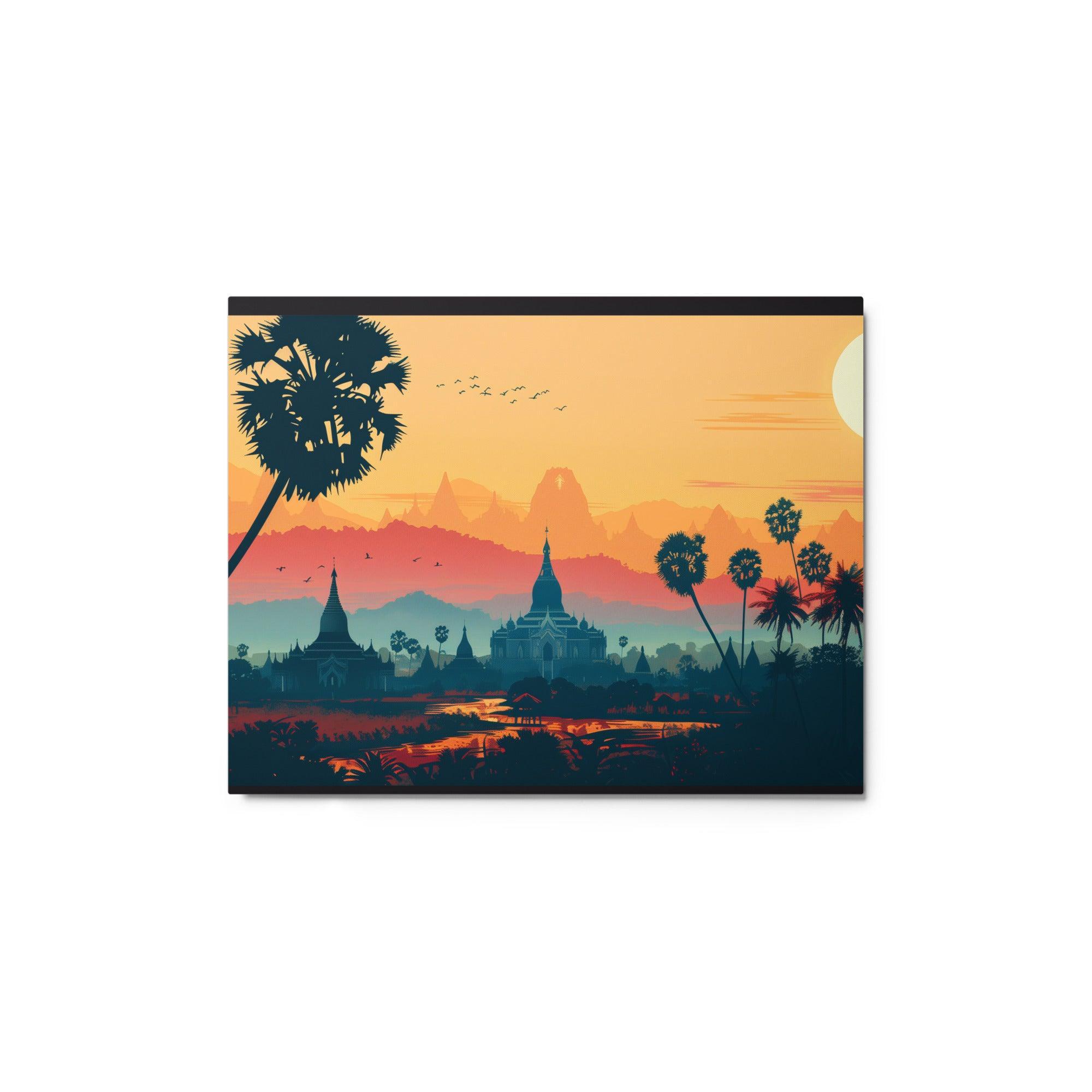 Myanmar Tropical Sunrise Temple Landscape Metal Poster - Oh Posters