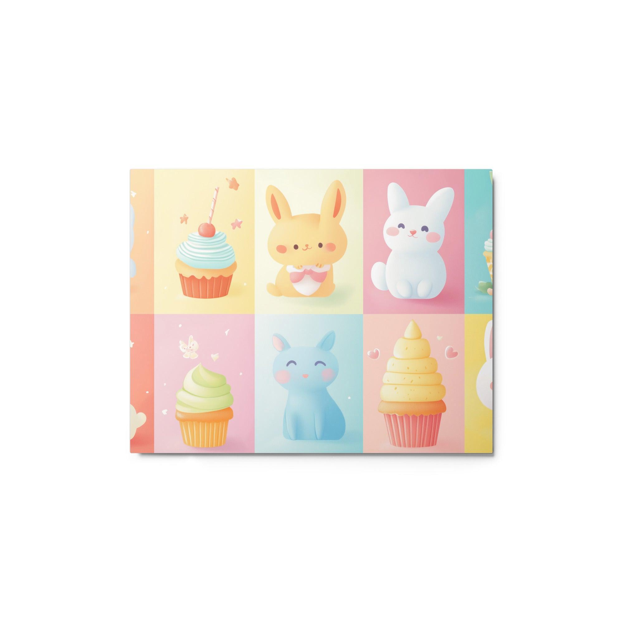 Kawaii Cupcakes and Bunnies Pastel Cute Character Art Metal Poster - Oh Posters