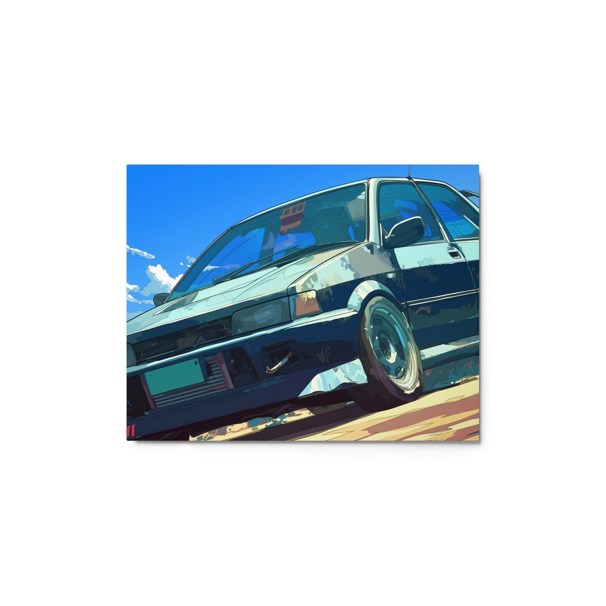 Classic JDM Hatchback Racing Car Low-Angle Illustration Metal Poster - Oh Posters