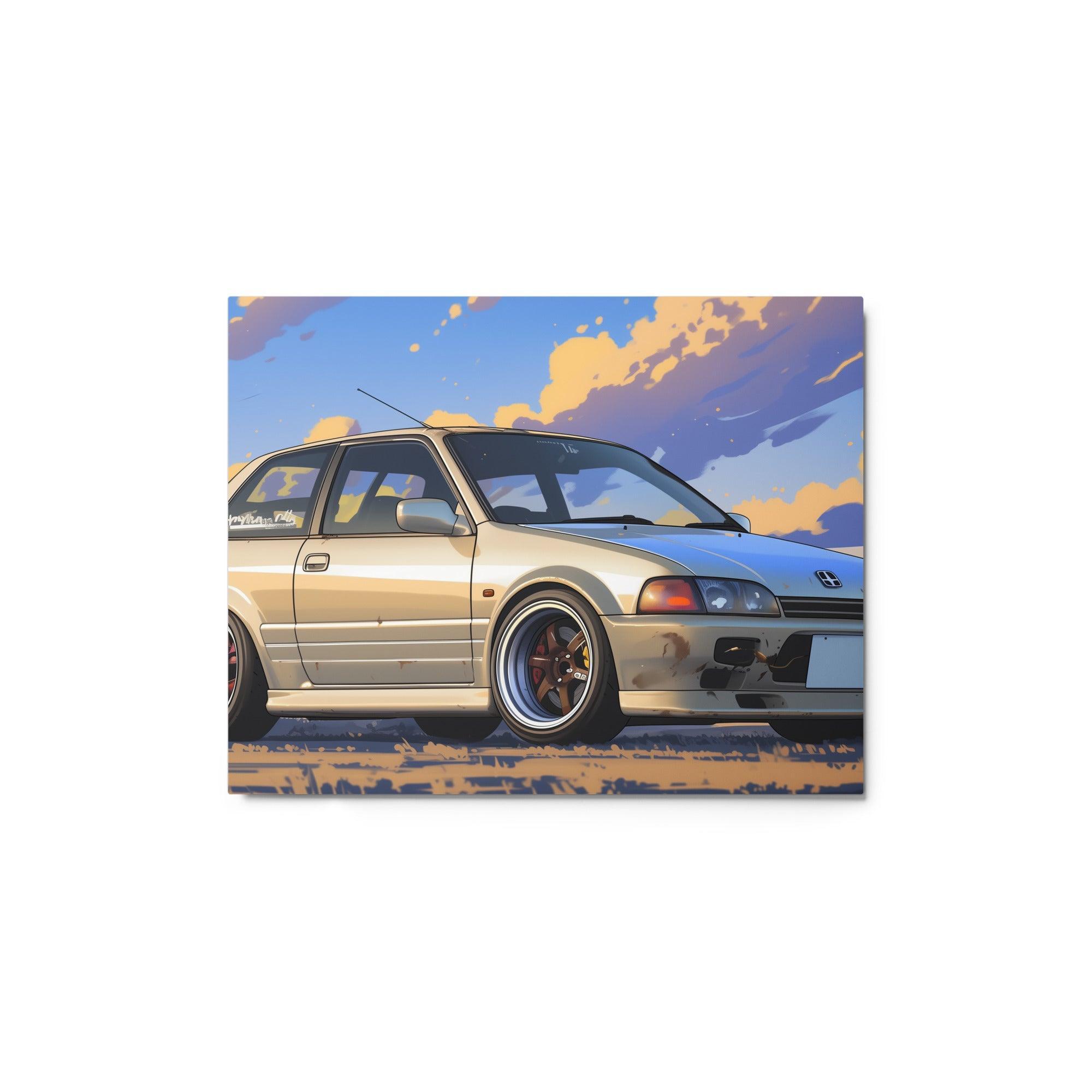 Custom JDM 90s Hatchback in Scenic Evening Digital Illustration Metal Poster - Oh Posters