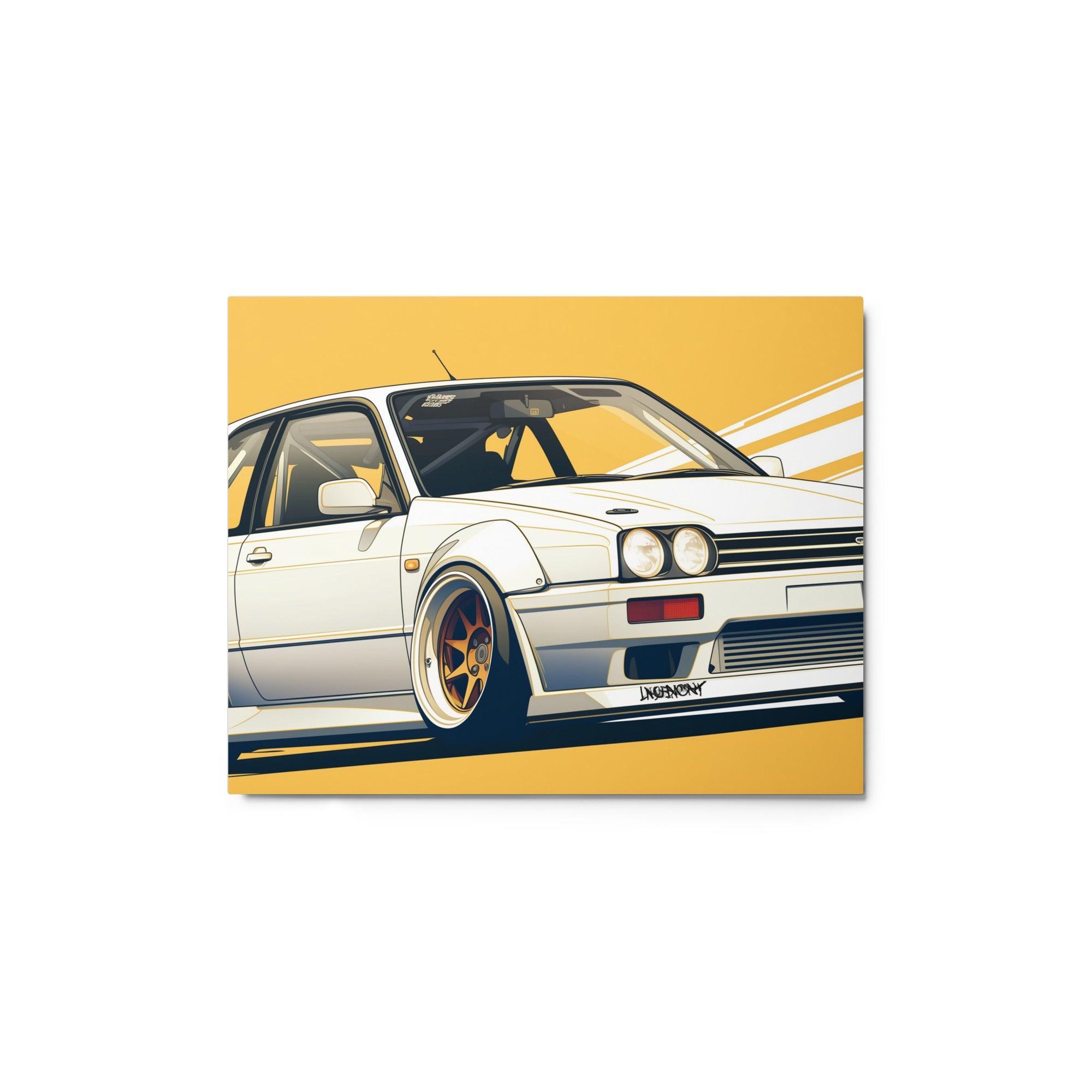 Racing-Ready JDM 90s Hatchback with Bold Rear Spoiler Illustration Metal Poster - Oh Posters