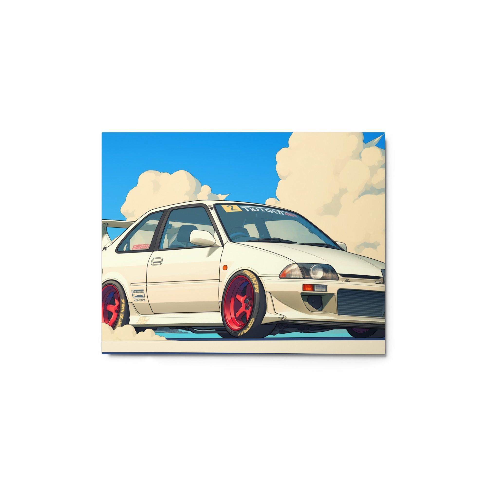 Vintage JDM 90s Hatchback in Cloudy Racing Scene Digital Art Metal Poster - Oh Posters