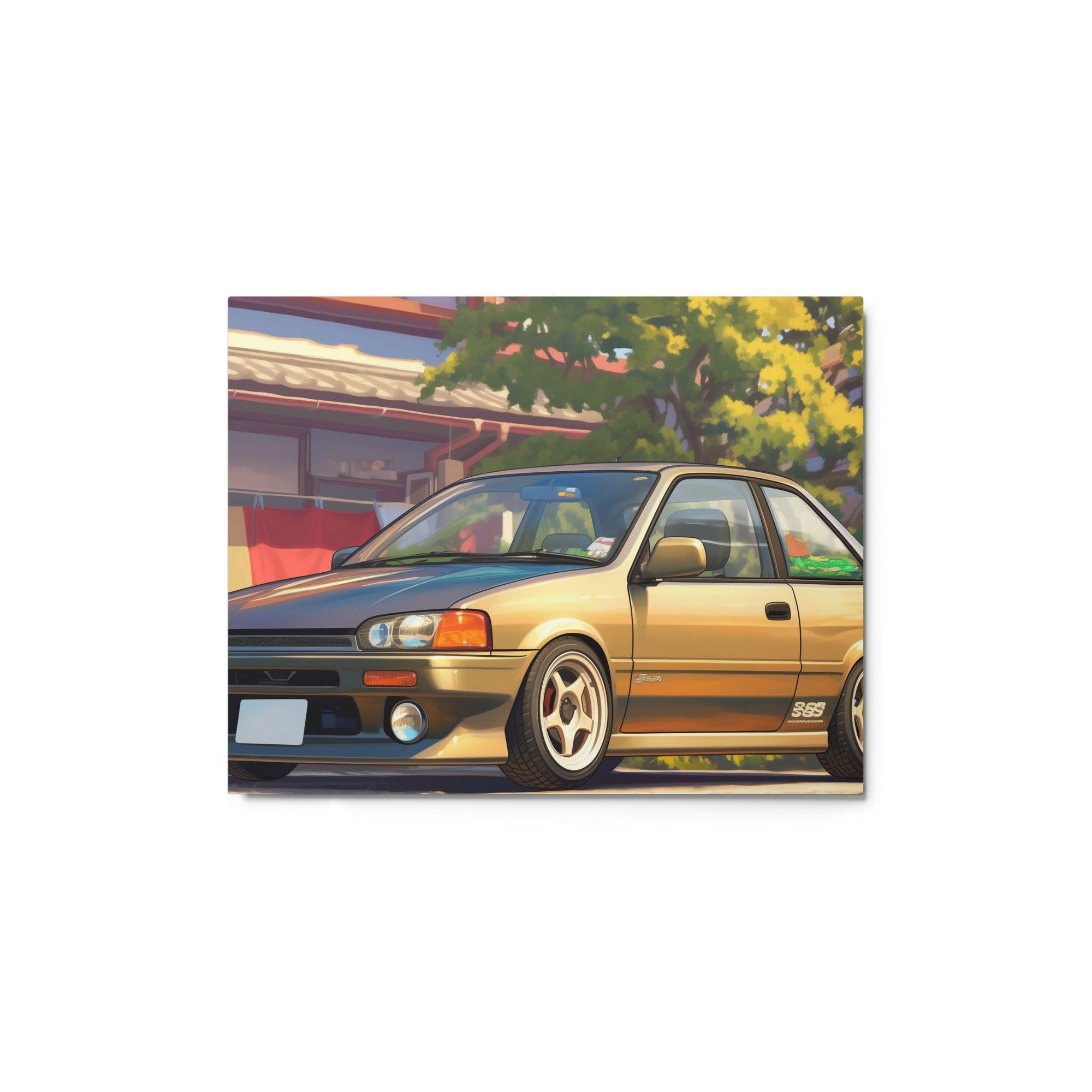 Classic JDM 90s Hatchback in Traditional Street Scene Digital Art Metal Poster - Oh Posters