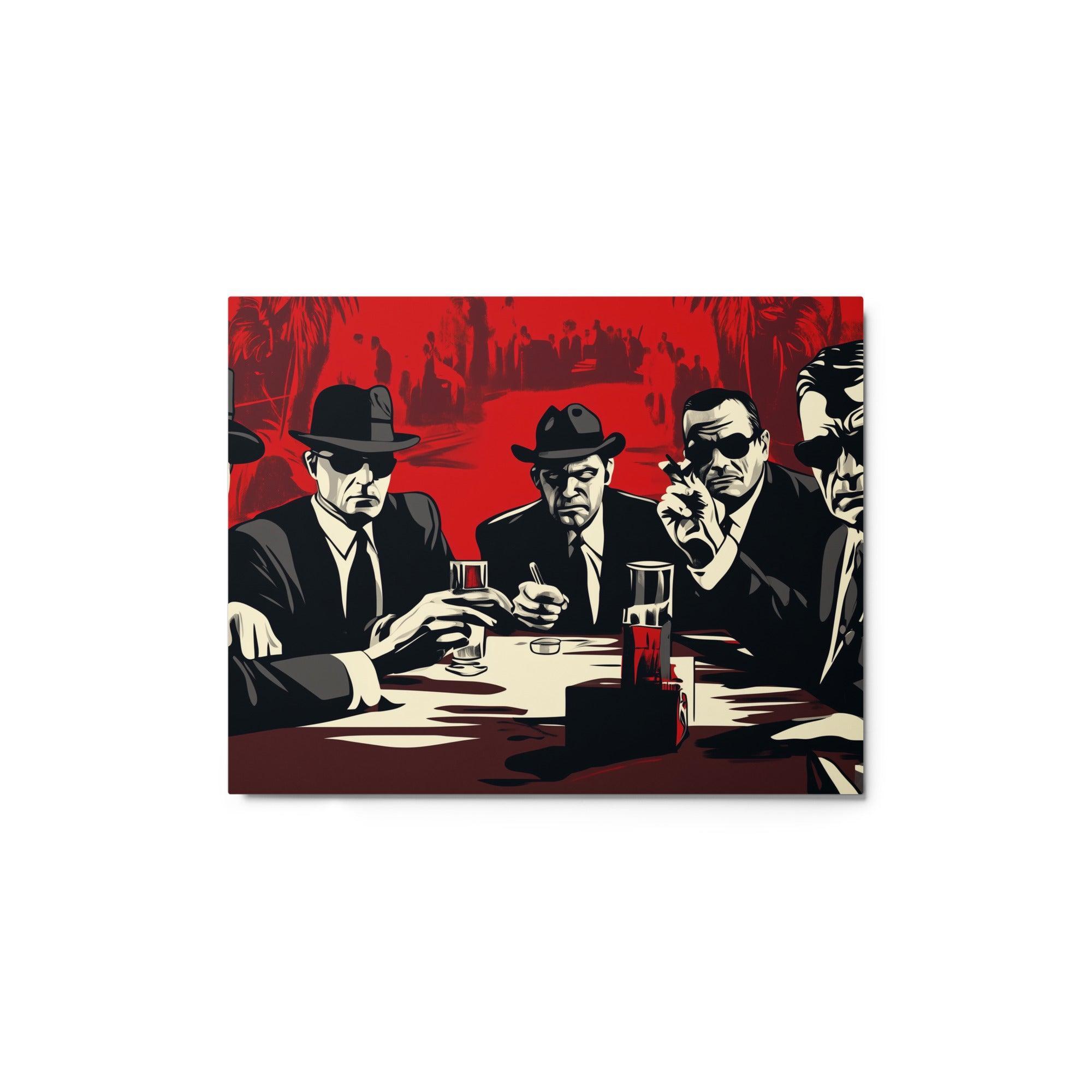 Vintage Mafia Leaders Meeting Red Background Illustration Metal Poster - Oh Posters