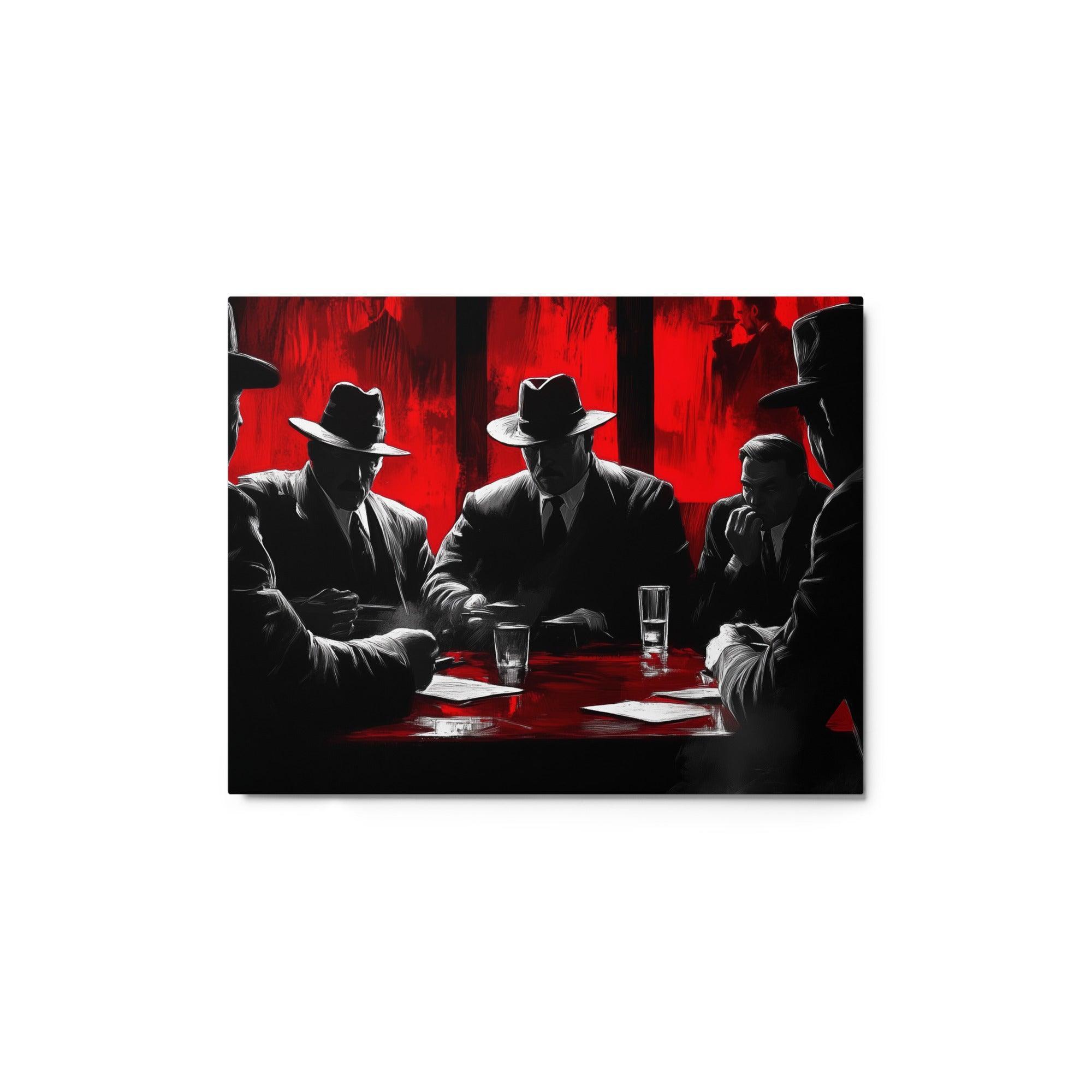 Dramatic Mafia Conference Noir Red Tones Digital Artwork Metal Poster - Oh Posters