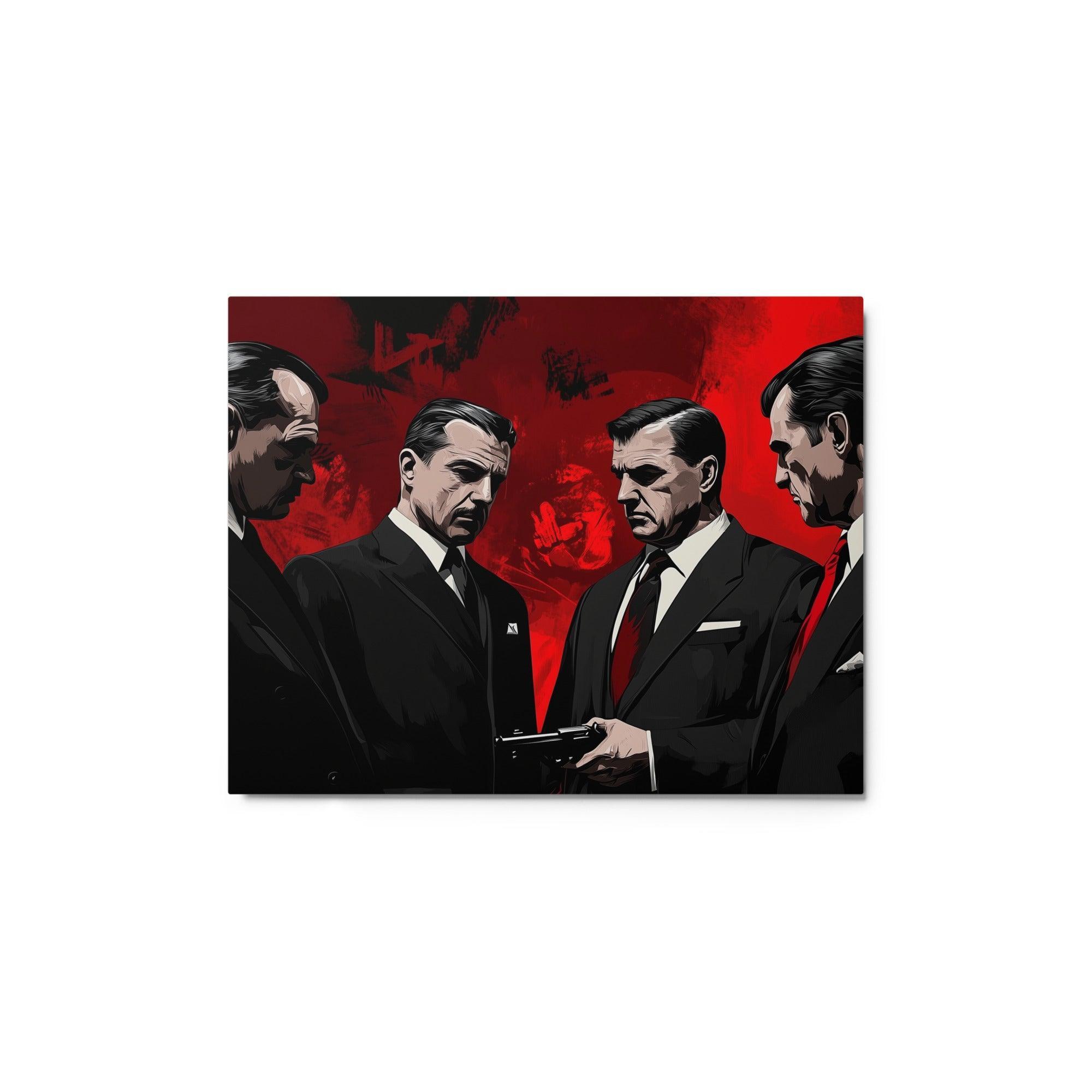 Classic Mafia Members Holding Pistol Intense Negotiation Scene Metal Poster - Oh Posters