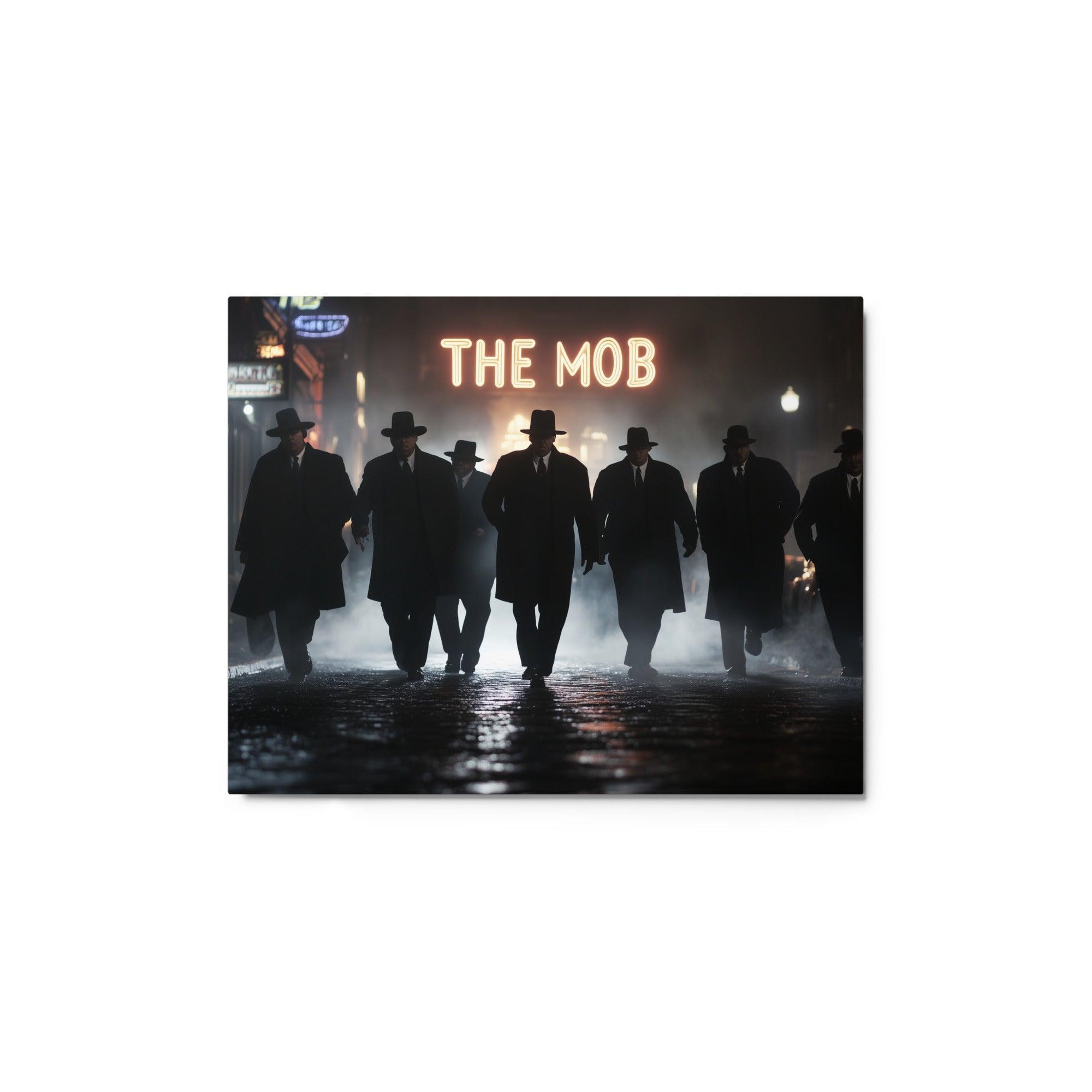 Mobsters in Dark Alley Neon Sign Mafia Nighttime Scene Metal Poster - Oh Posters