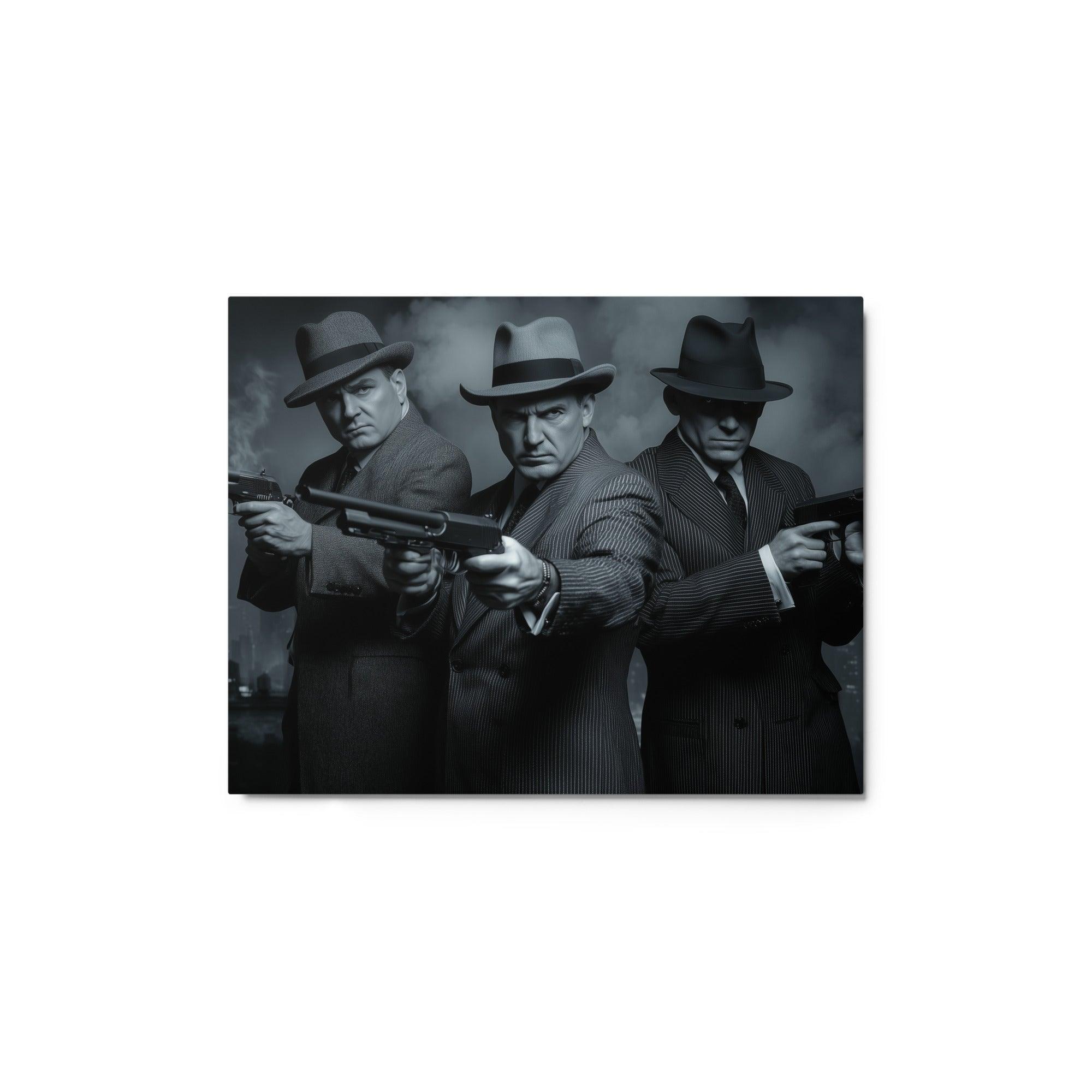 Mafia Gunmen in Front of Empire State Building Noir Crime Scene Metal Poster - Oh Posters