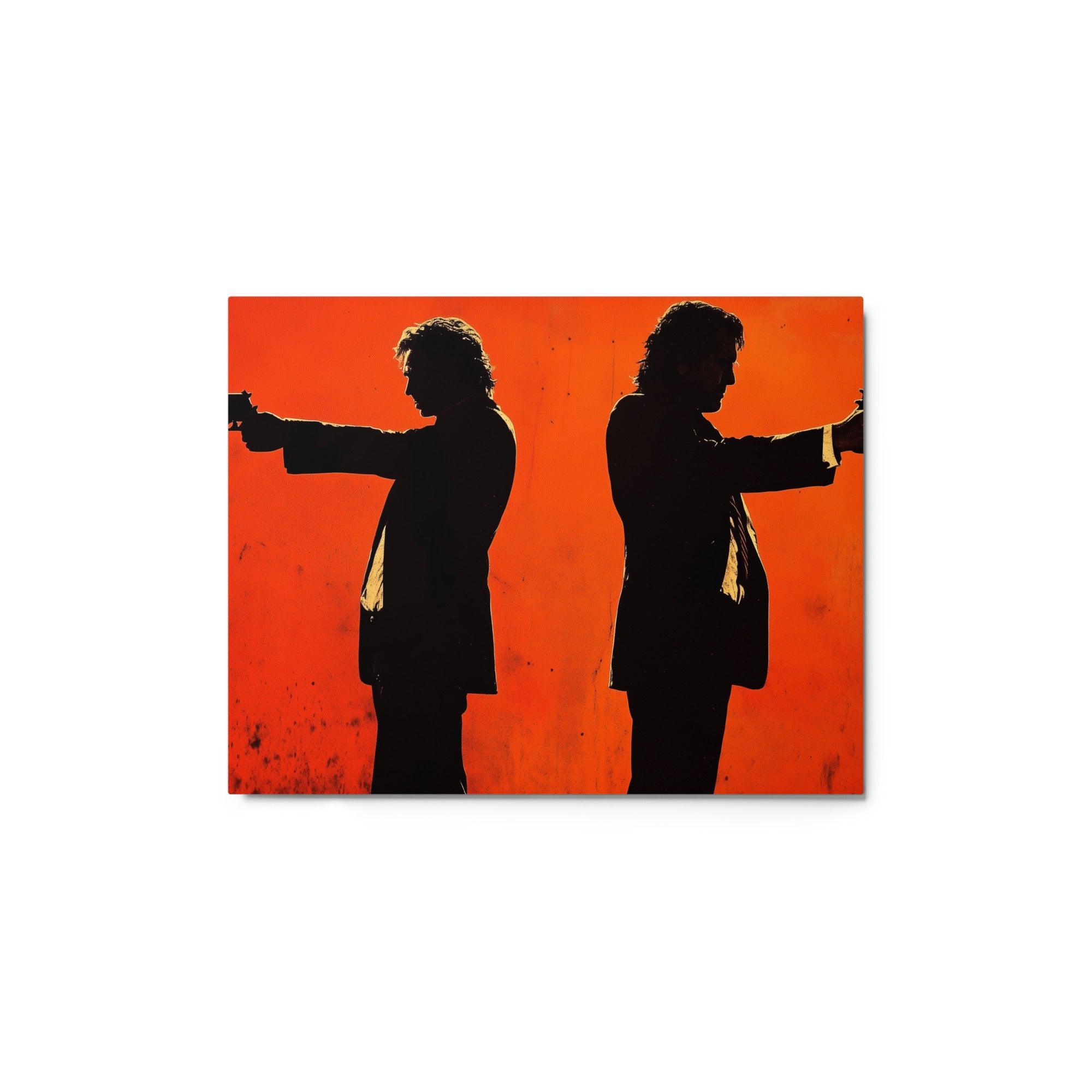 Opposing Mafia Figures Silhouetted on Bright Red Tense Showdown Art Metal Poster - Oh Posters