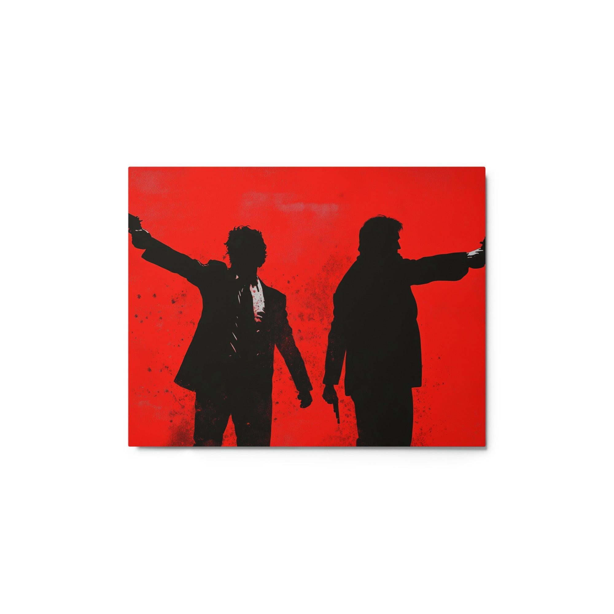 Confrontation Silhouettes in Red Vibrant Noir Crime Artwork Metal Poster - Oh Posters