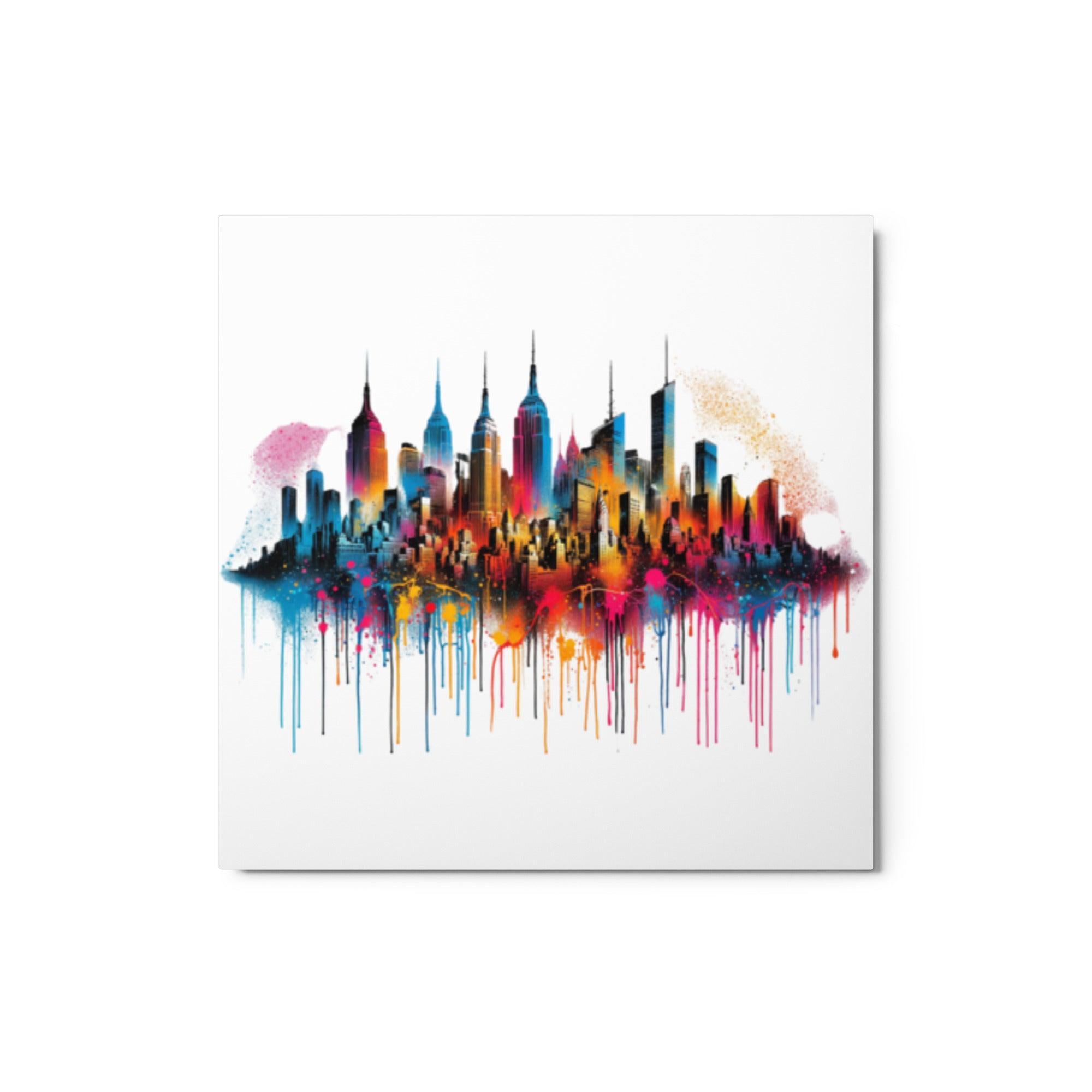 New York City Skyline Colorful Spray Paint Drips Art Metal Poster - Oh Posters