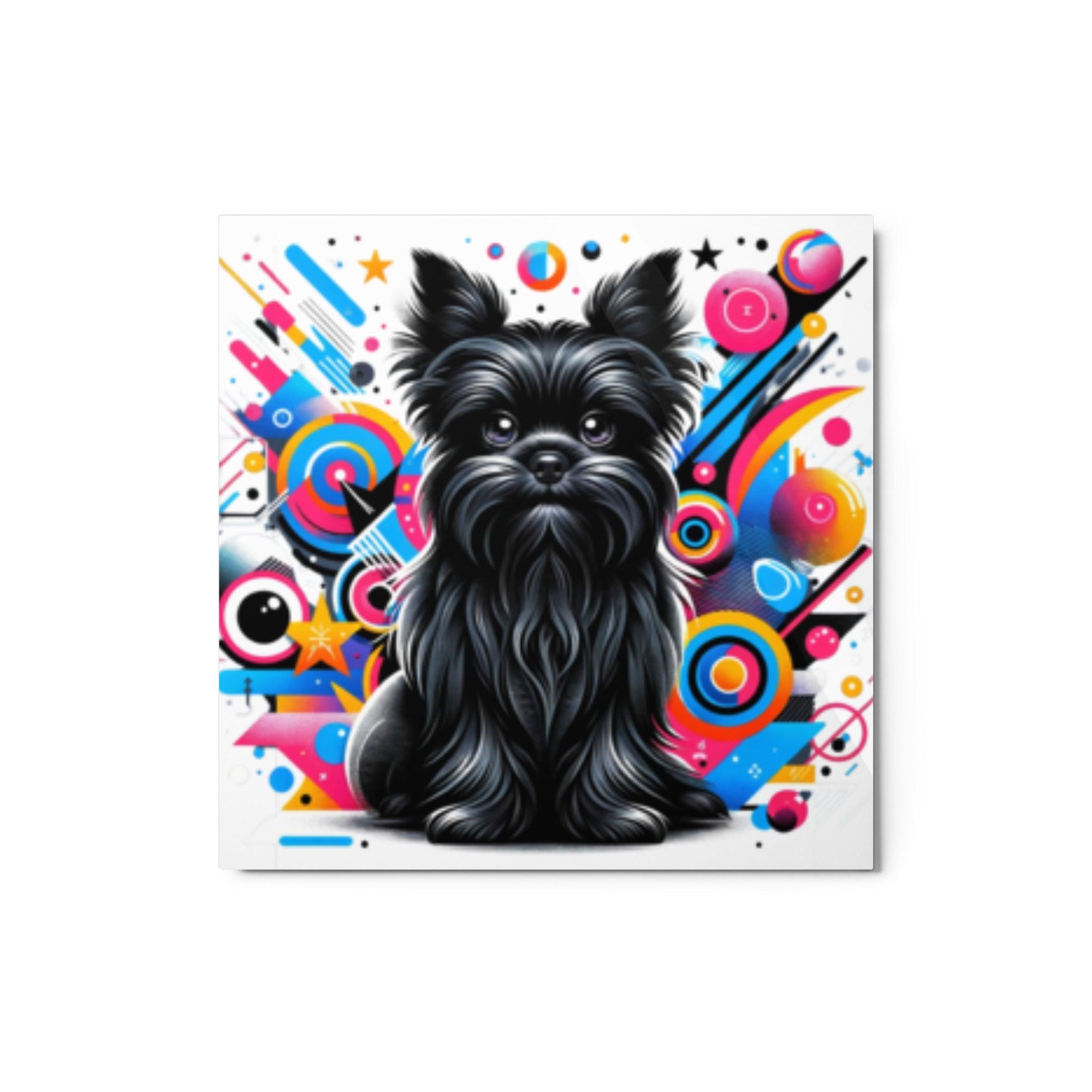 Whimsical Affenpinscher Cartoon with Modern Elements Background Metal Poster - Oh Posters