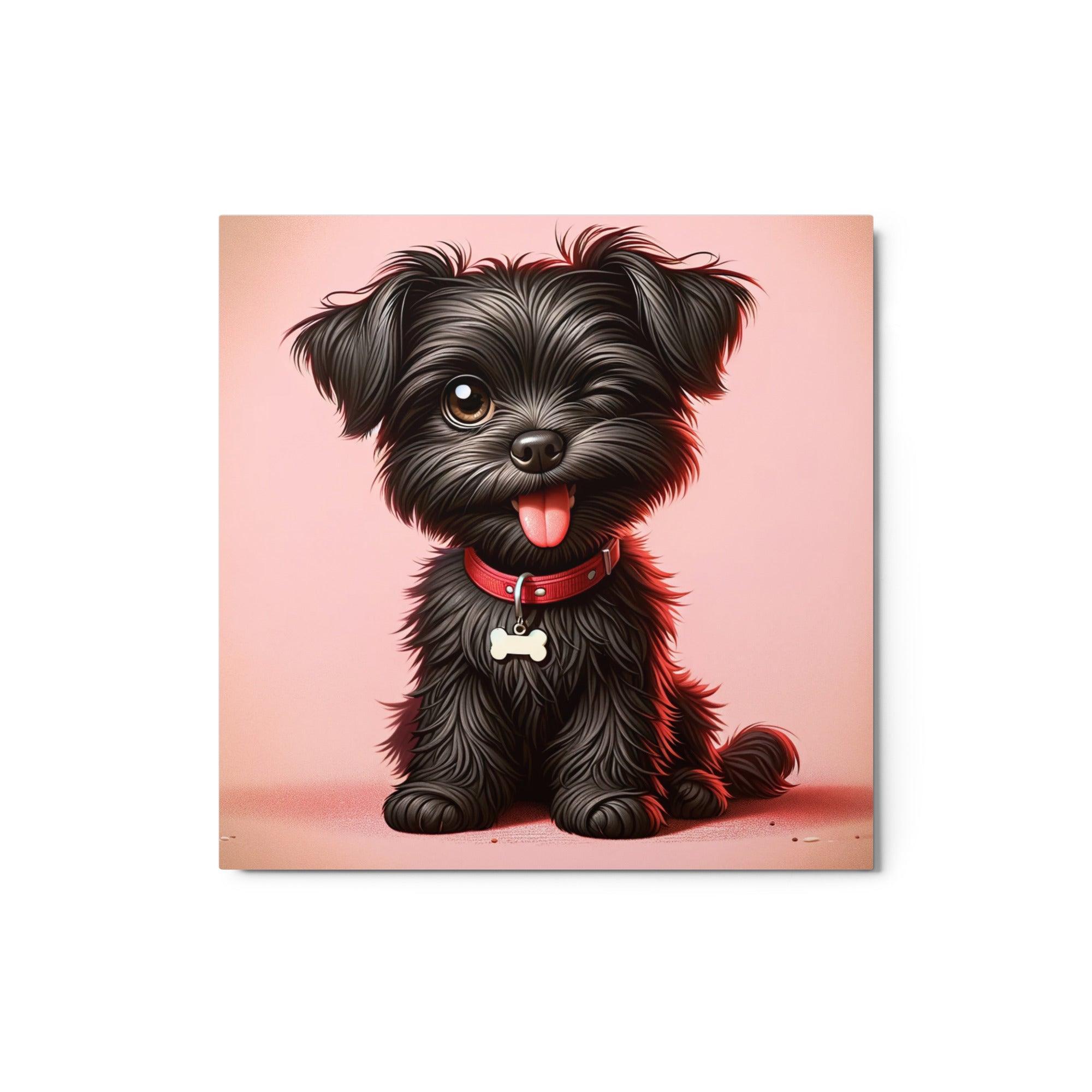 Winking Affenpinscher with Playful Expression and Red Collar Metal Poster - Oh Posters