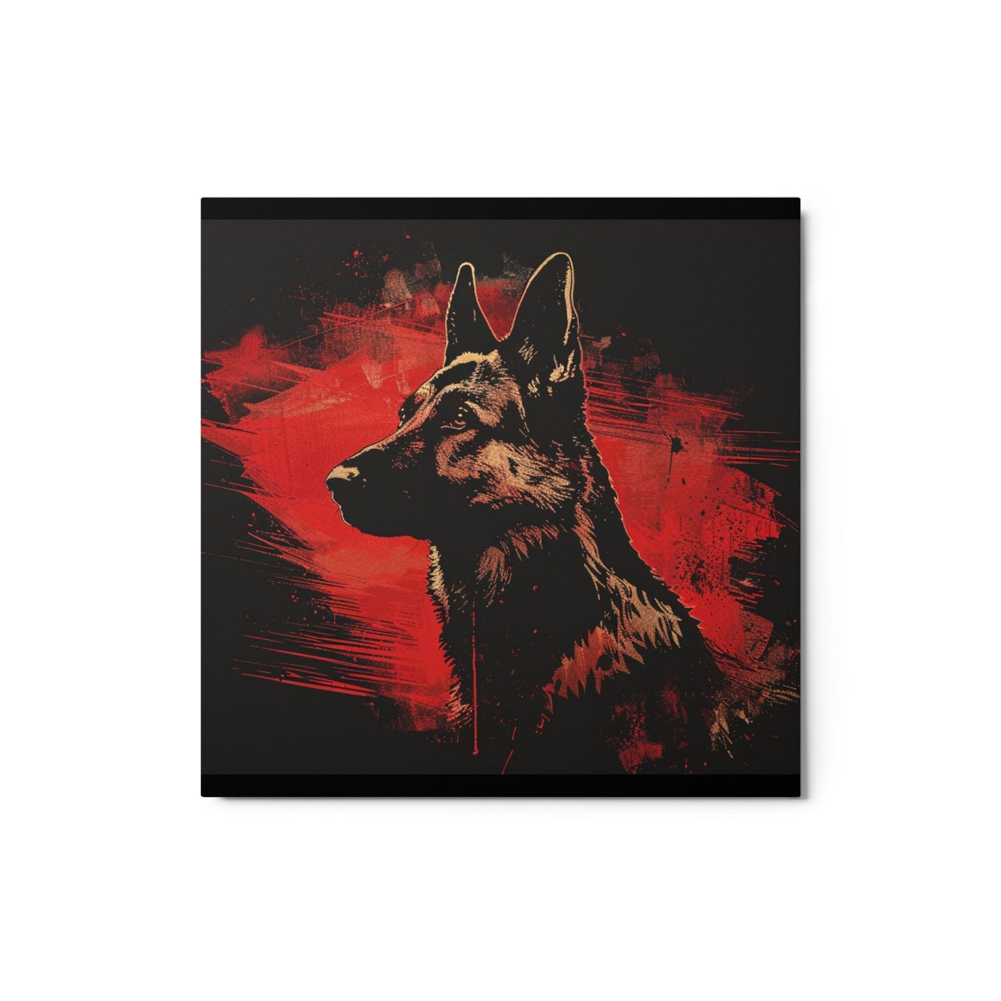 German Shepherd Red Abstract Metal Poster - Oh Posters