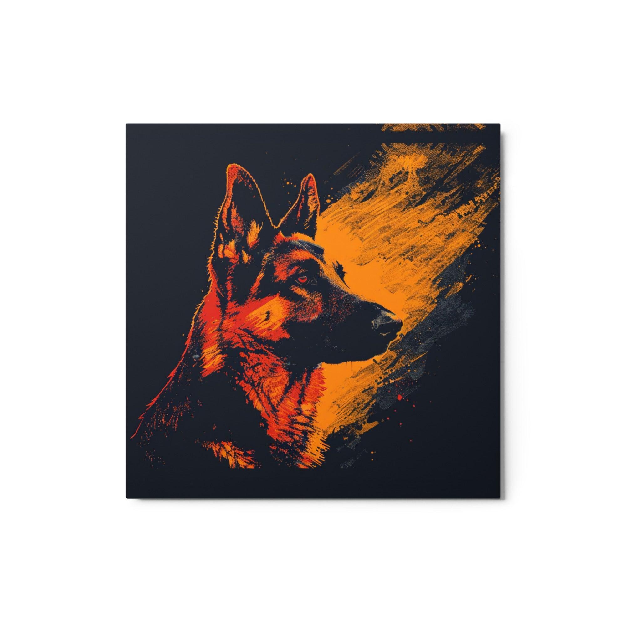 German Shepherd in Shadows Graphic Metal Poster - Oh Posters