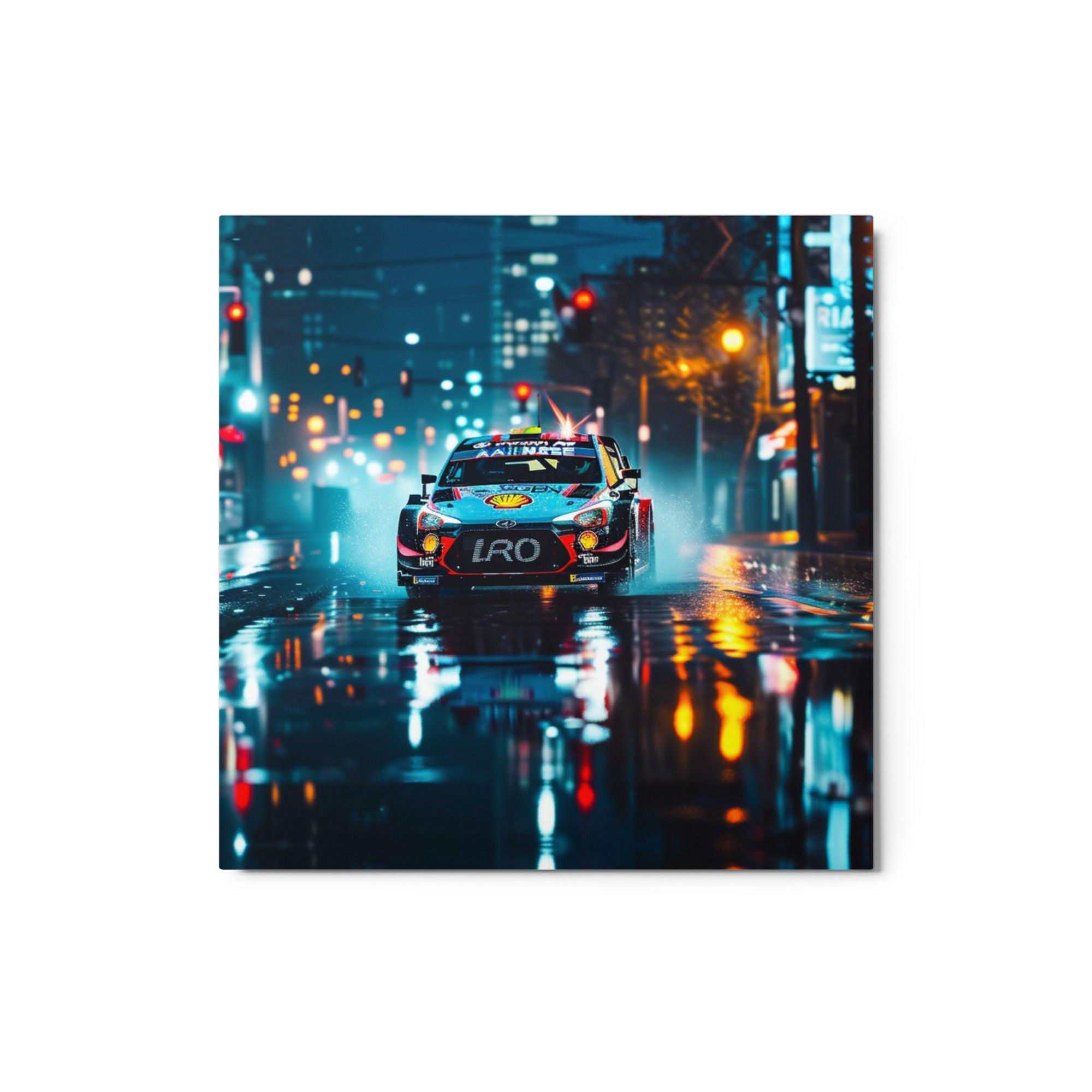 Nighttime Splash Urban Rally Racing Metal Poster - Oh Posters