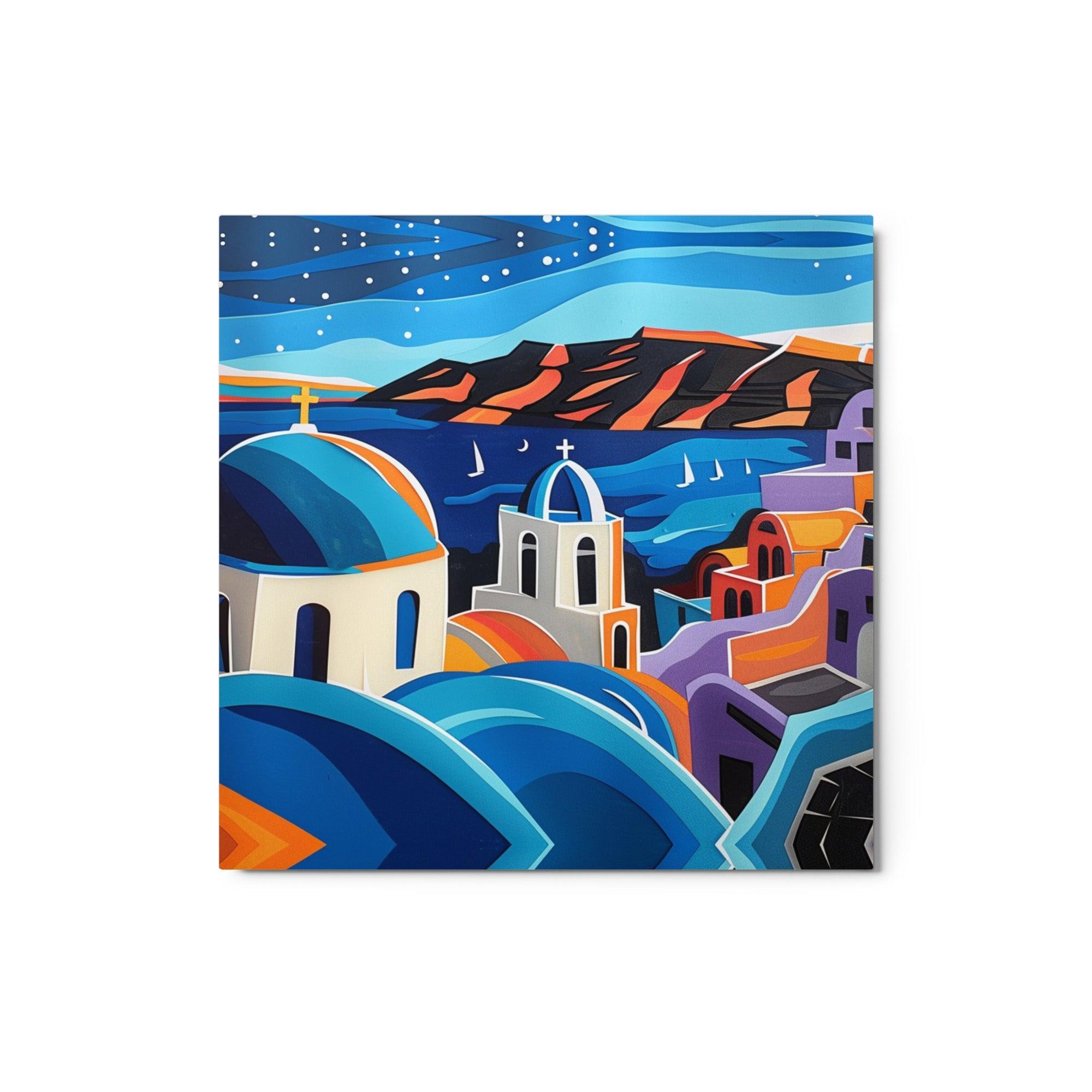 Greece Santorini Night Sky Modern Art Metal Poster - Oh Posters