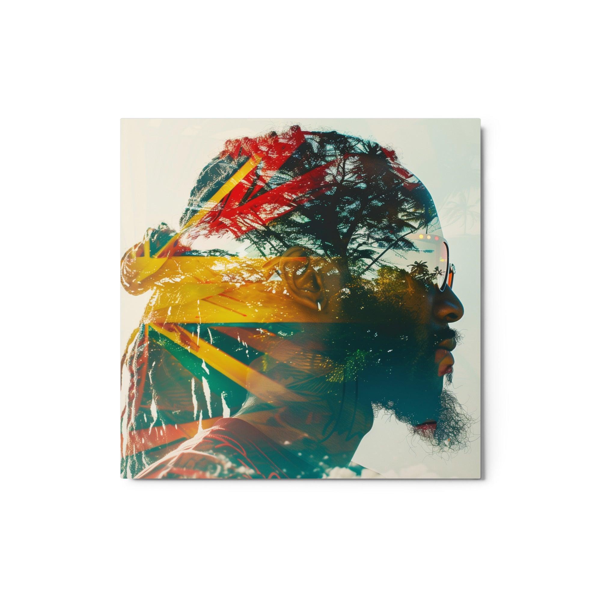 Jamaican Man Vibrant Double Exposure Portrait Metal Poster - Oh Posters