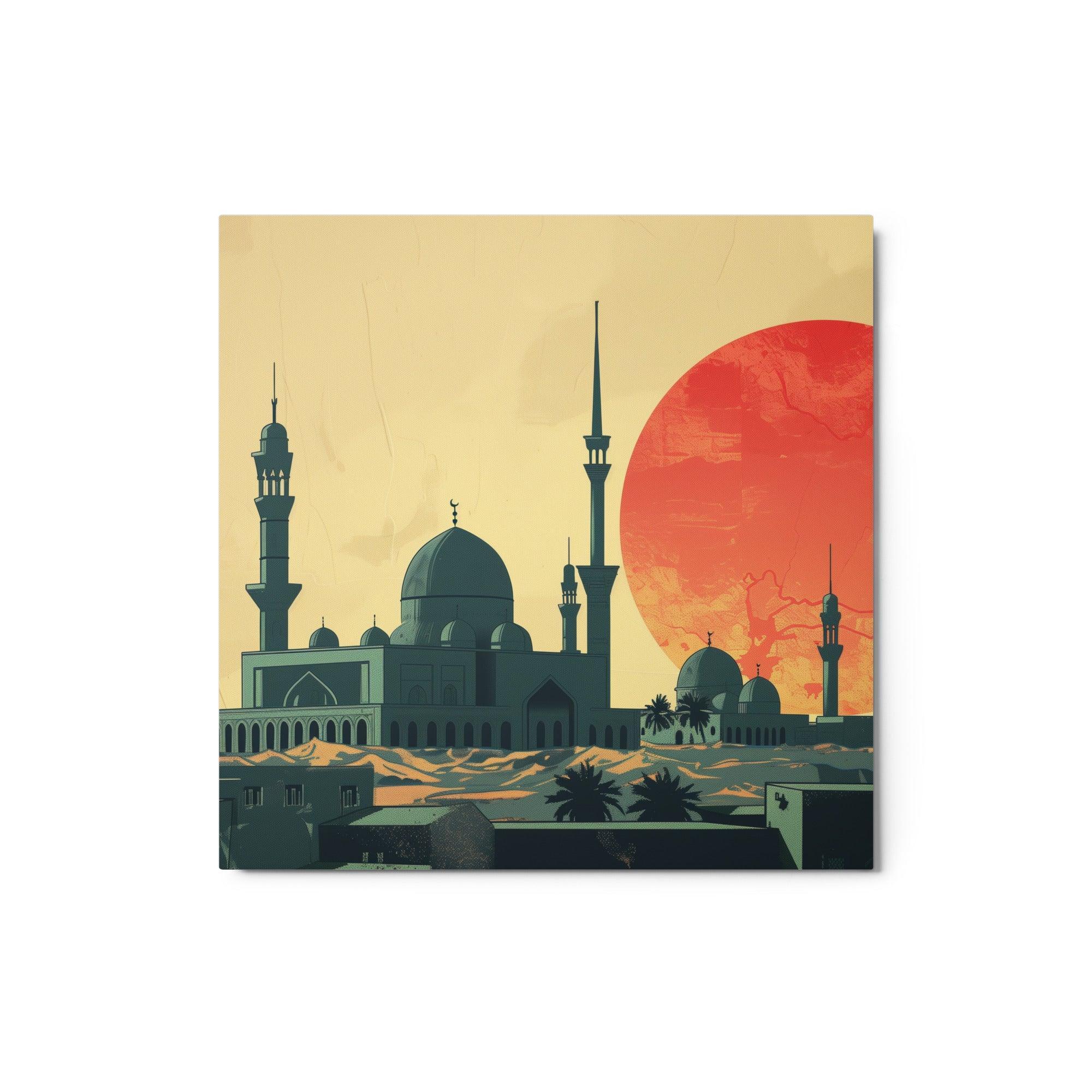 Iraq Sunset Mosque Silhouette Vintage Art Metal Poster - Oh Posters