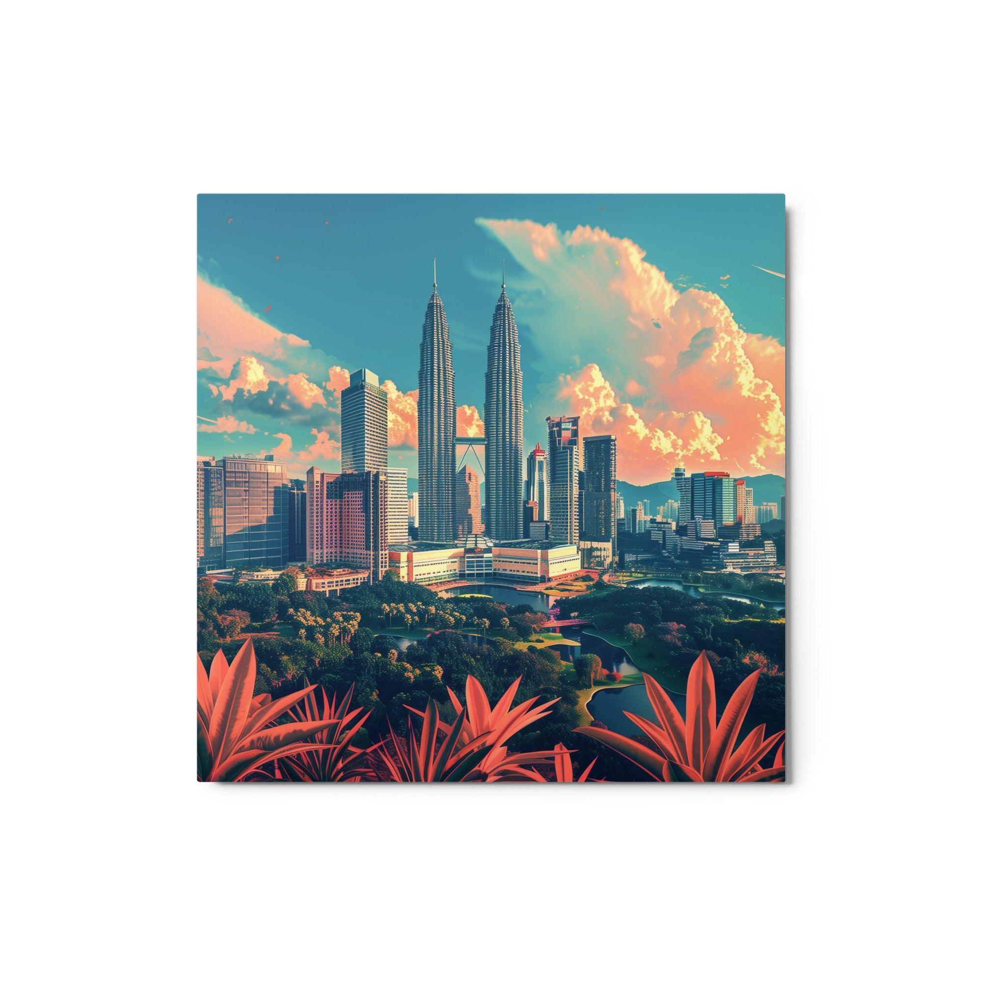 Malaysia Kuala Lumpur Skyline Tropical Panorama Metal Poster - Oh Posters