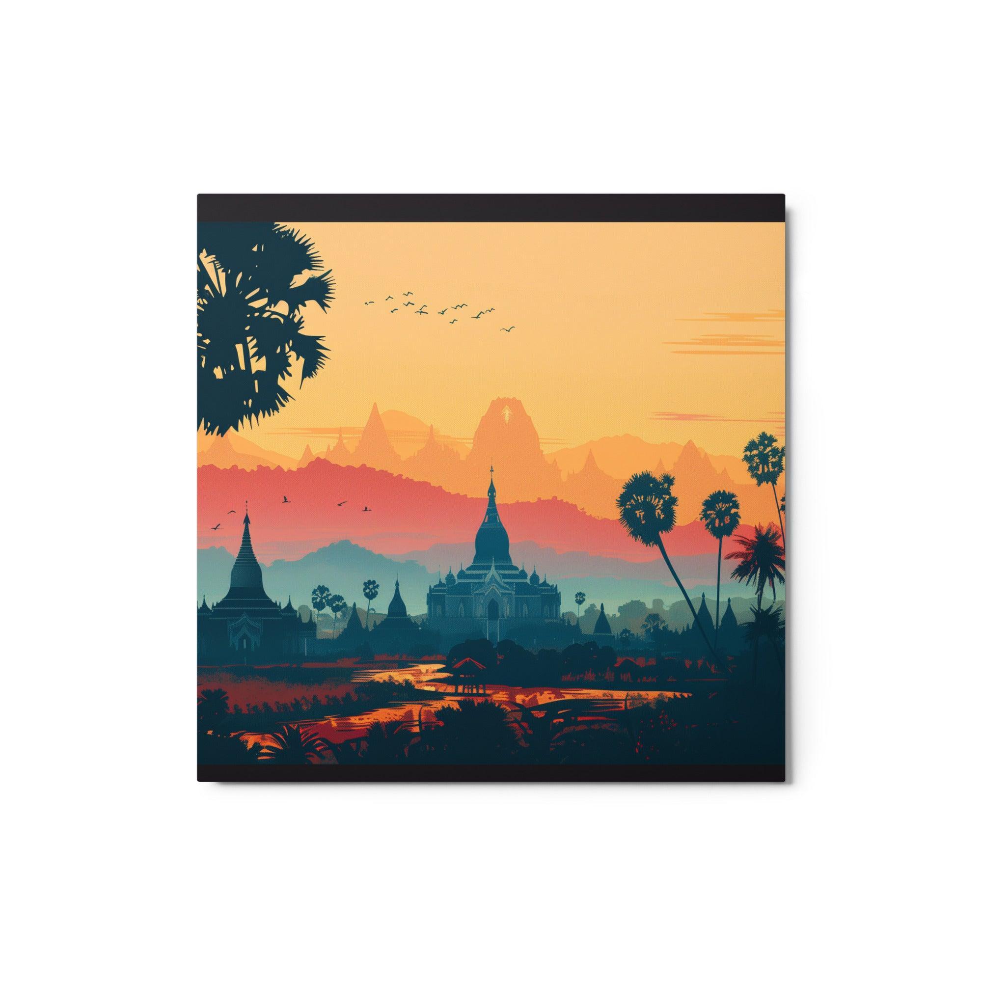 Myanmar Tropical Sunrise Temple Landscape Metal Poster - Oh Posters