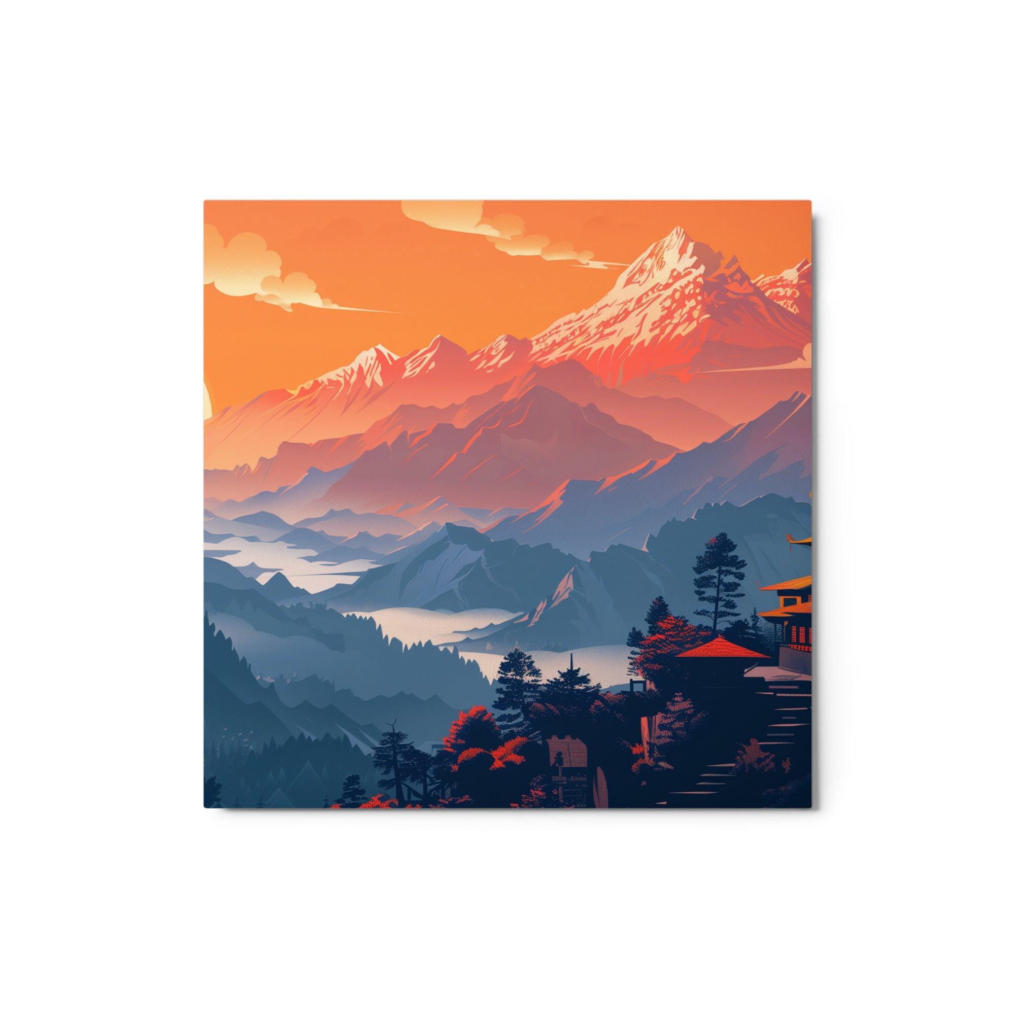 Nepal Temple Landscape at Sunrise Metal Poster - Oh Posters