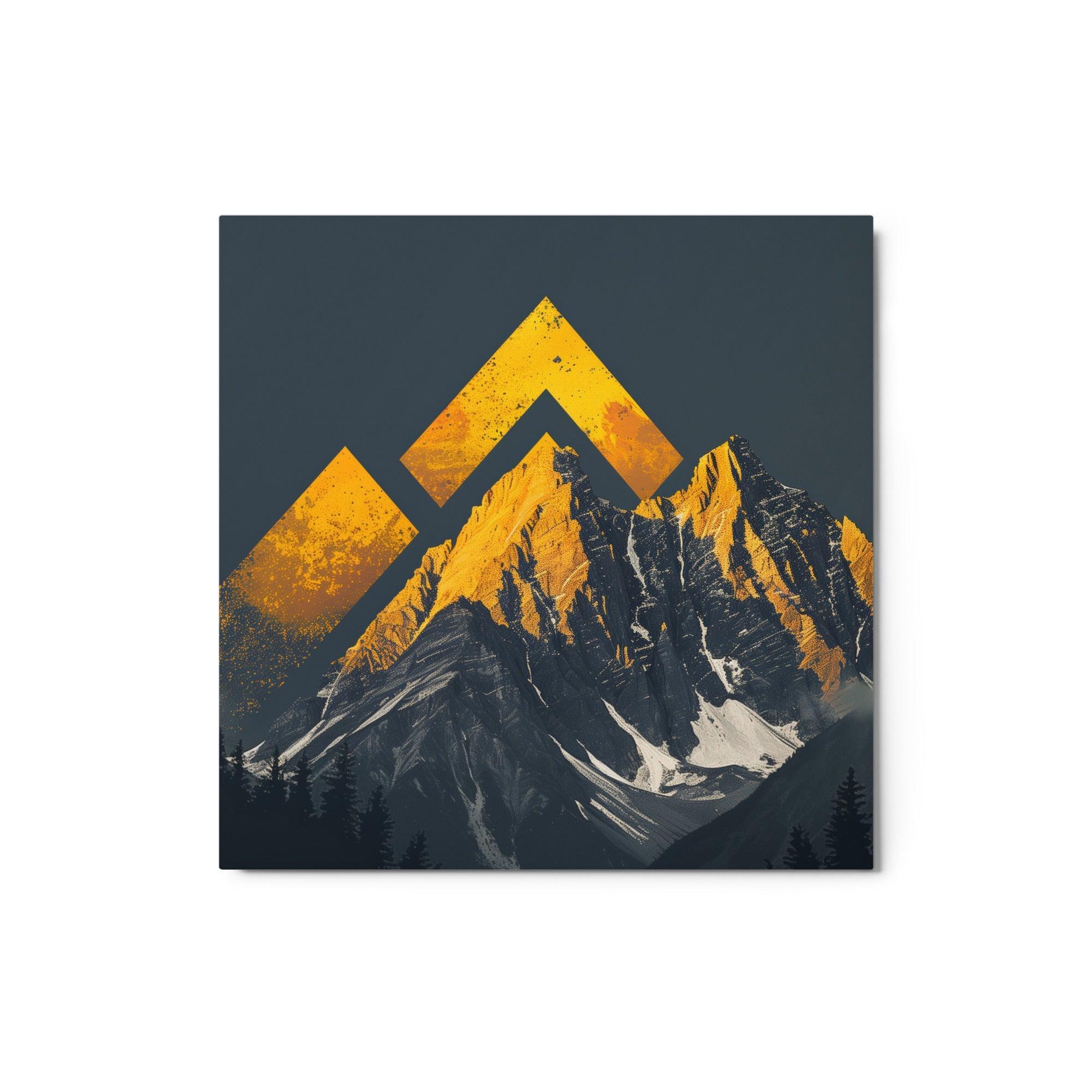 Mountain Peaks Golden Sunrise Abstract Art Metal Poster - Oh Posters