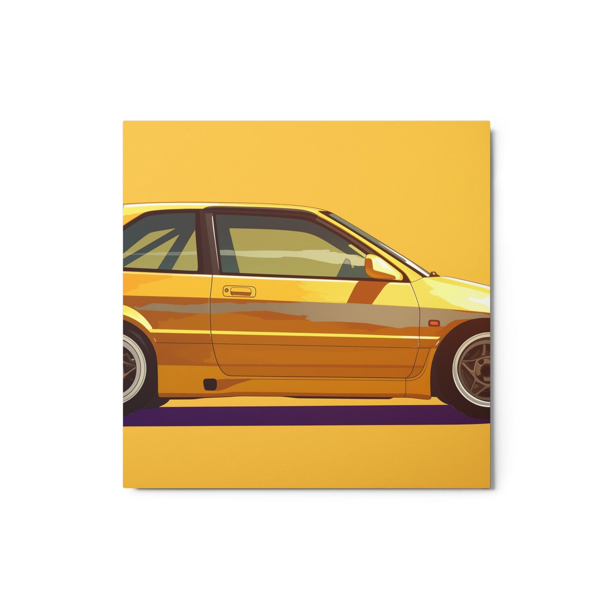 Classic Yellow JDM Hatchback Minimalist Side View Illustration Metal Poster - Oh Posters