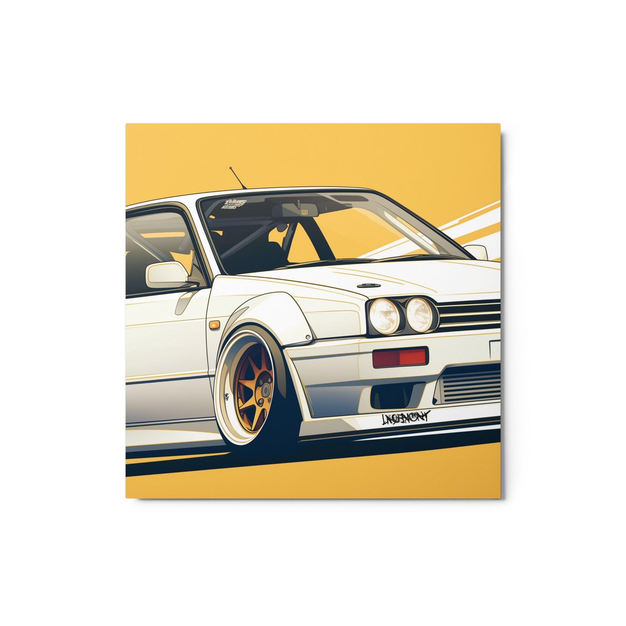 Racing-Ready JDM 90s Hatchback with Bold Rear Spoiler Illustration Metal Poster - Oh Posters