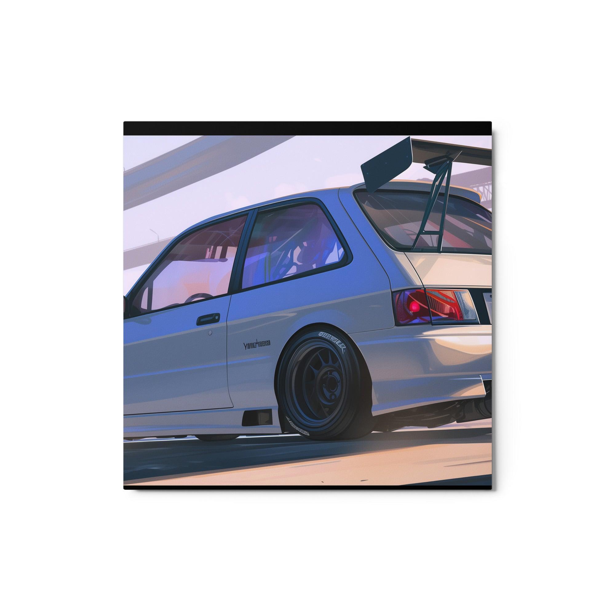 White JDM 90s Hatchback with Racing Spoiler Digital Art Metal Poster - Oh Posters