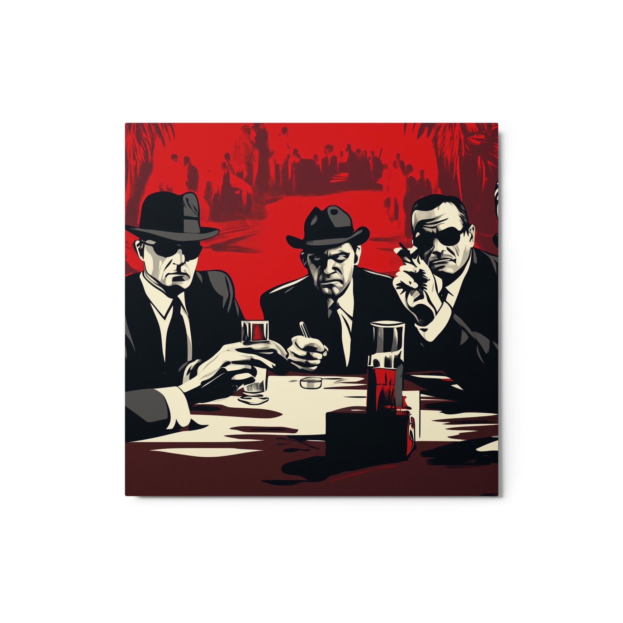 Vintage Mafia Leaders Meeting Red Background Illustration Metal Poster - Oh Posters