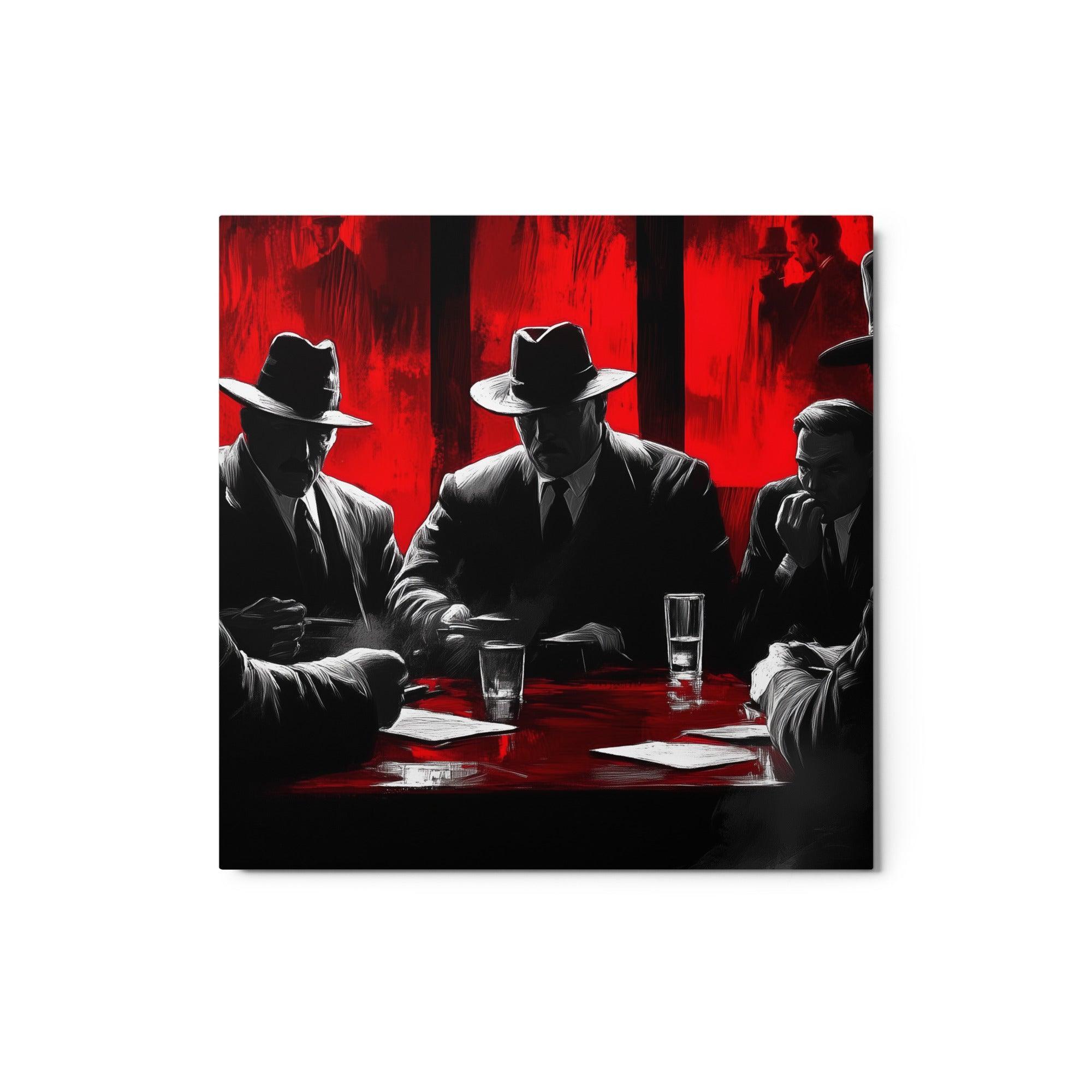 Dramatic Mafia Conference Noir Red Tones Digital Artwork Metal Poster - Oh Posters